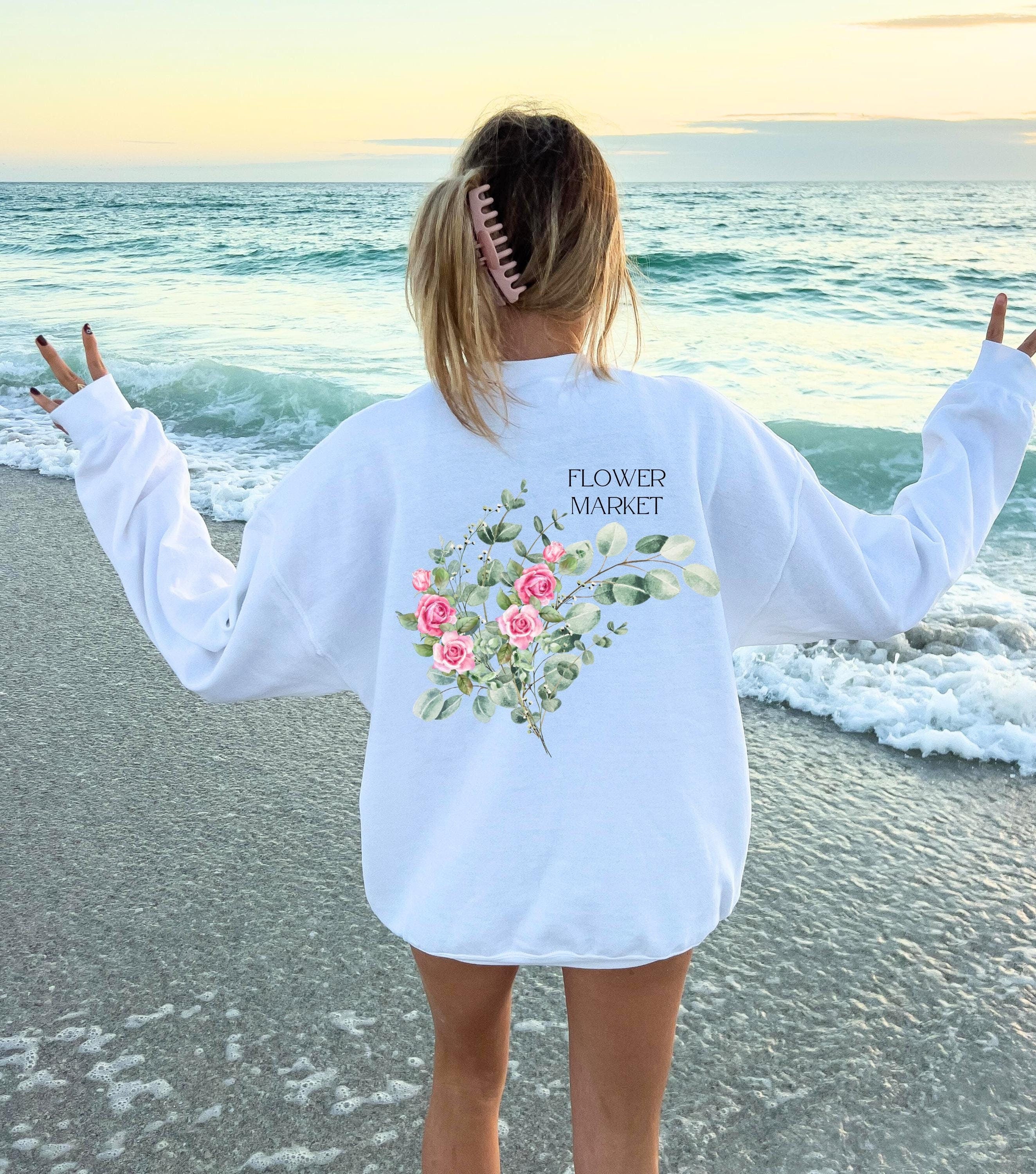 Pullover Blumen, Sweatshirt Backprint, Blumenmuster, Pullover Damen, Oversized Sweater Damen, Geschenkidee Freundin, Vintage Pullover, rosa