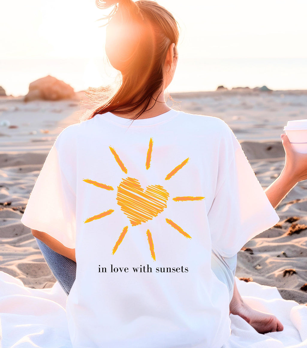 T Shirt Backprint Sonnenuntergang, Sonne, Statement Shirt, Sommer Oberteil Damen, Geschenkidee Freundin, Mama, Muttertag, Strand, Orange