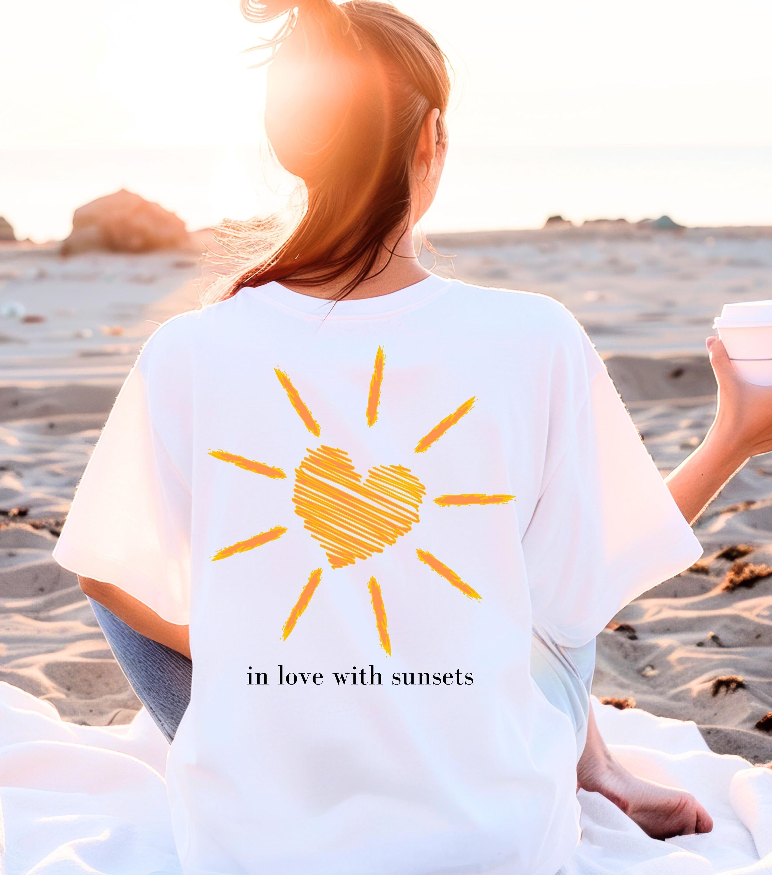 T Shirt Backprint Sonnenuntergang, Sonne, Statement Shirt, Sommer Oberteil Damen, Geschenkidee Freundin, Mama, Muttertag, Strand, Orange