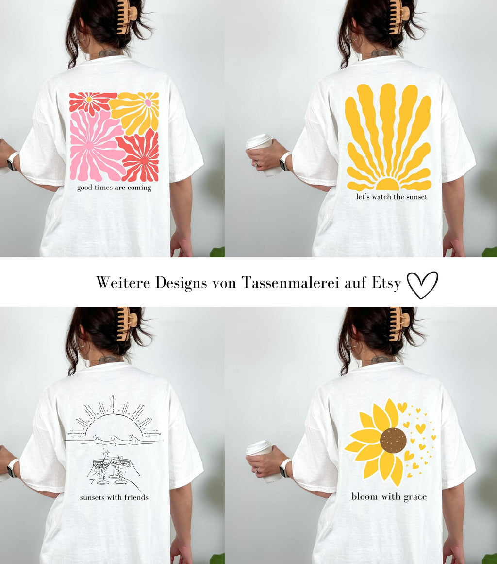 T Shirt Backprint Sonnenuntergang, Sonne, Statement Shirt, Sommer Oberteil Damen, Geschenkidee Freundin, Mama, Muttertag, Strand, Orange