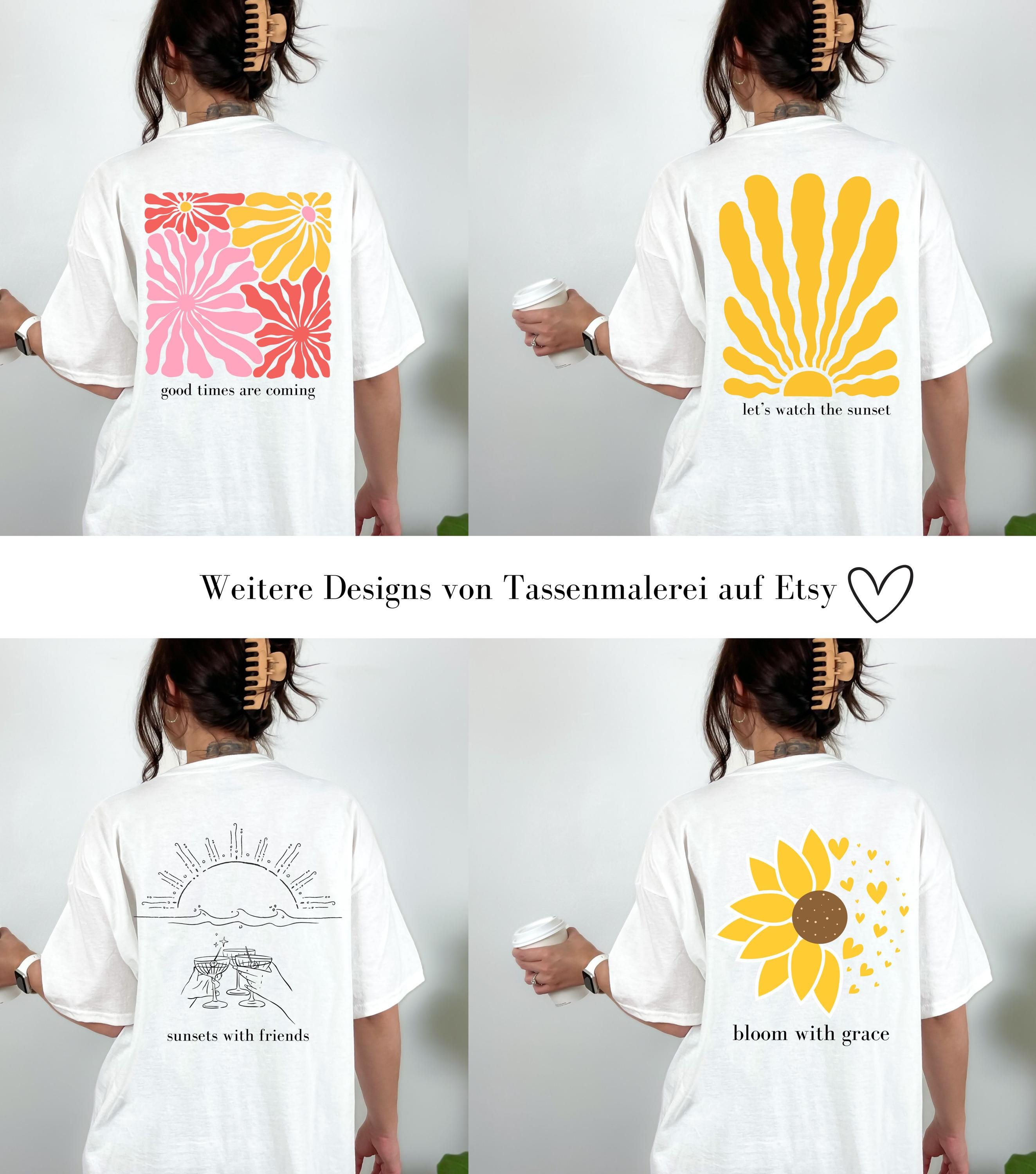 T Shirt Backprint Sonnenuntergang, Sonne, Statement Shirt, Sommer Oberteil Damen, Geschenkidee Freundin, Mama, Muttertag, Strand, Orange