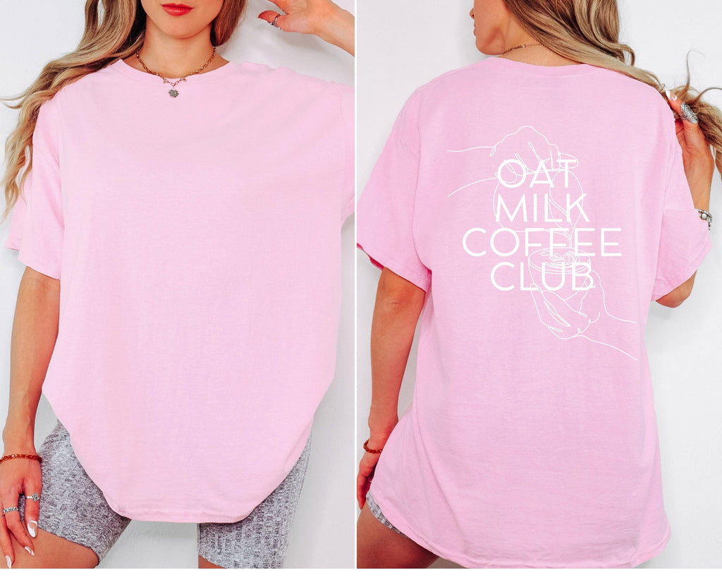 Oat Milk Club, T Shirt mit Backprint, Coffee Club, Tshirt mit Spruch, Backprint T-Shirt, Geschenk Freundin, Kaffeeliebhaber, Hafermilch Top