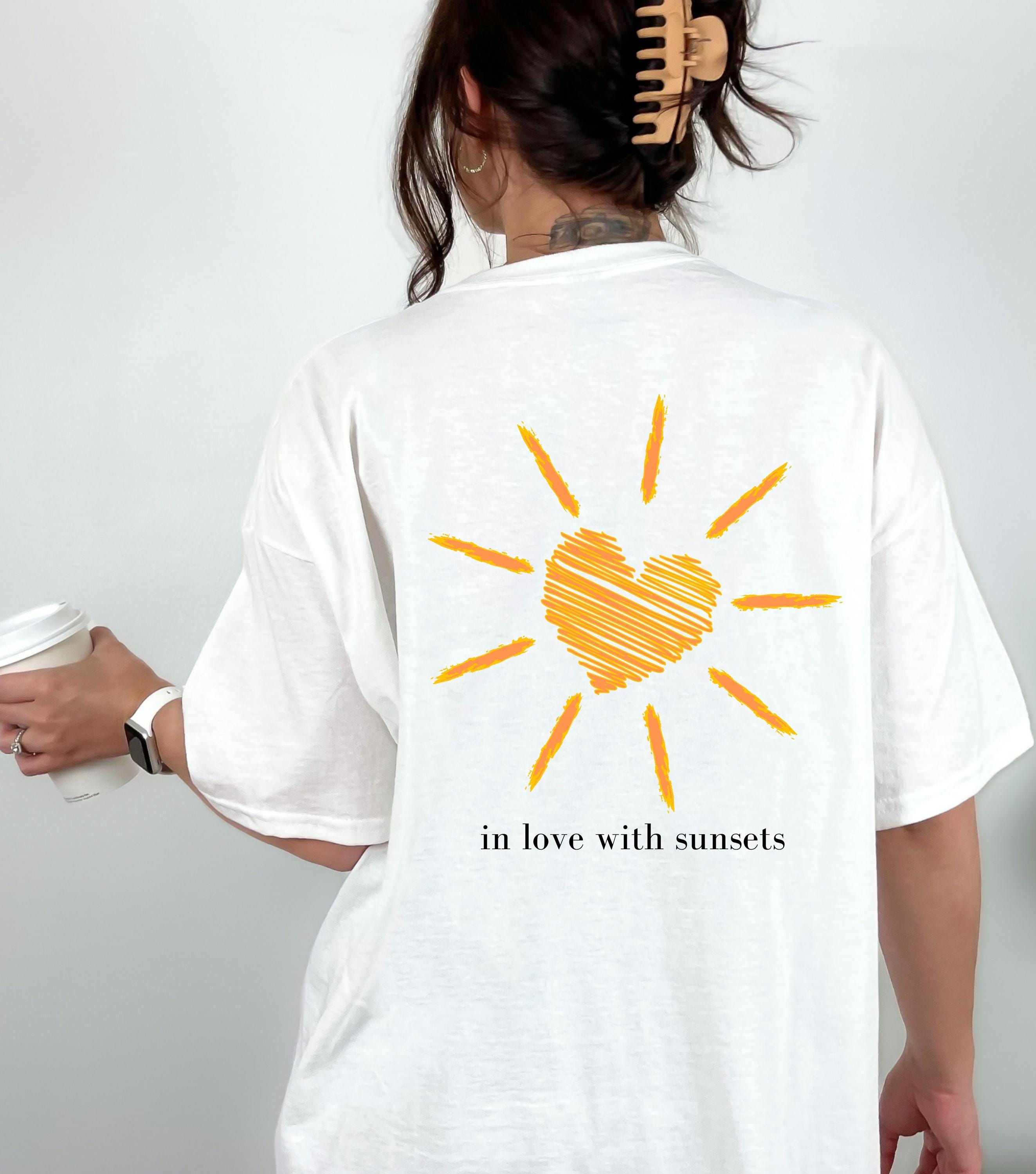 T Shirt Backprint Sonnenuntergang, Sonne, Statement Shirt, Sommer Oberteil Damen, Geschenkidee Freundin, Mama, Muttertag, Strand, Orange