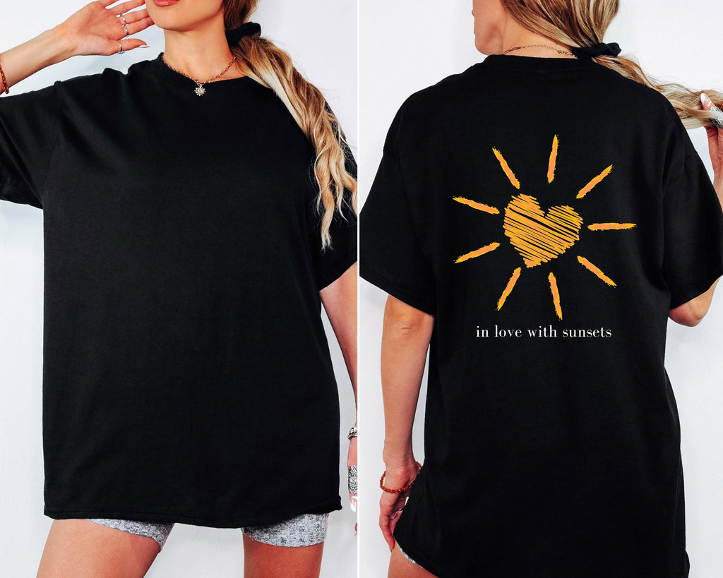 T Shirt Backprint Sonnenuntergang, Sonne, Statement Shirt, Sommer Oberteil Damen, Geschenkidee Freundin, Mama, Muttertag, Strand, Orange