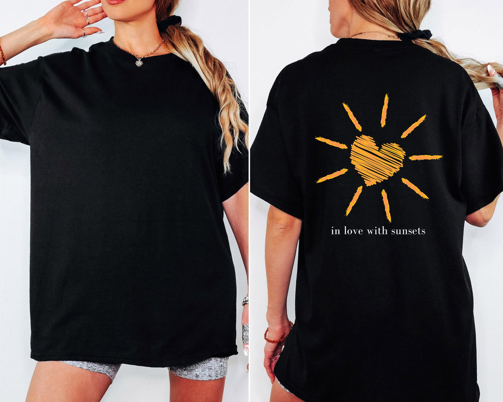 T Shirt Backprint Sonnenuntergang, Sonne, Statement Shirt, Sommer Oberteil Damen, Geschenkidee Freundin, Mama, Muttertag, Strand, Orange