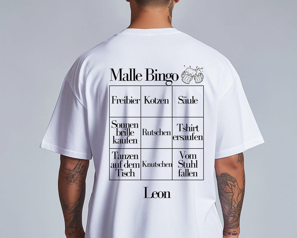 Malle Shirts Herren, Gruppenshirt, Backprint, Malle 2026, Malle Shirt, Männer, personalisiert, Mallorca, Bier Shirt, Sauf Shirt, Bingo, Bier