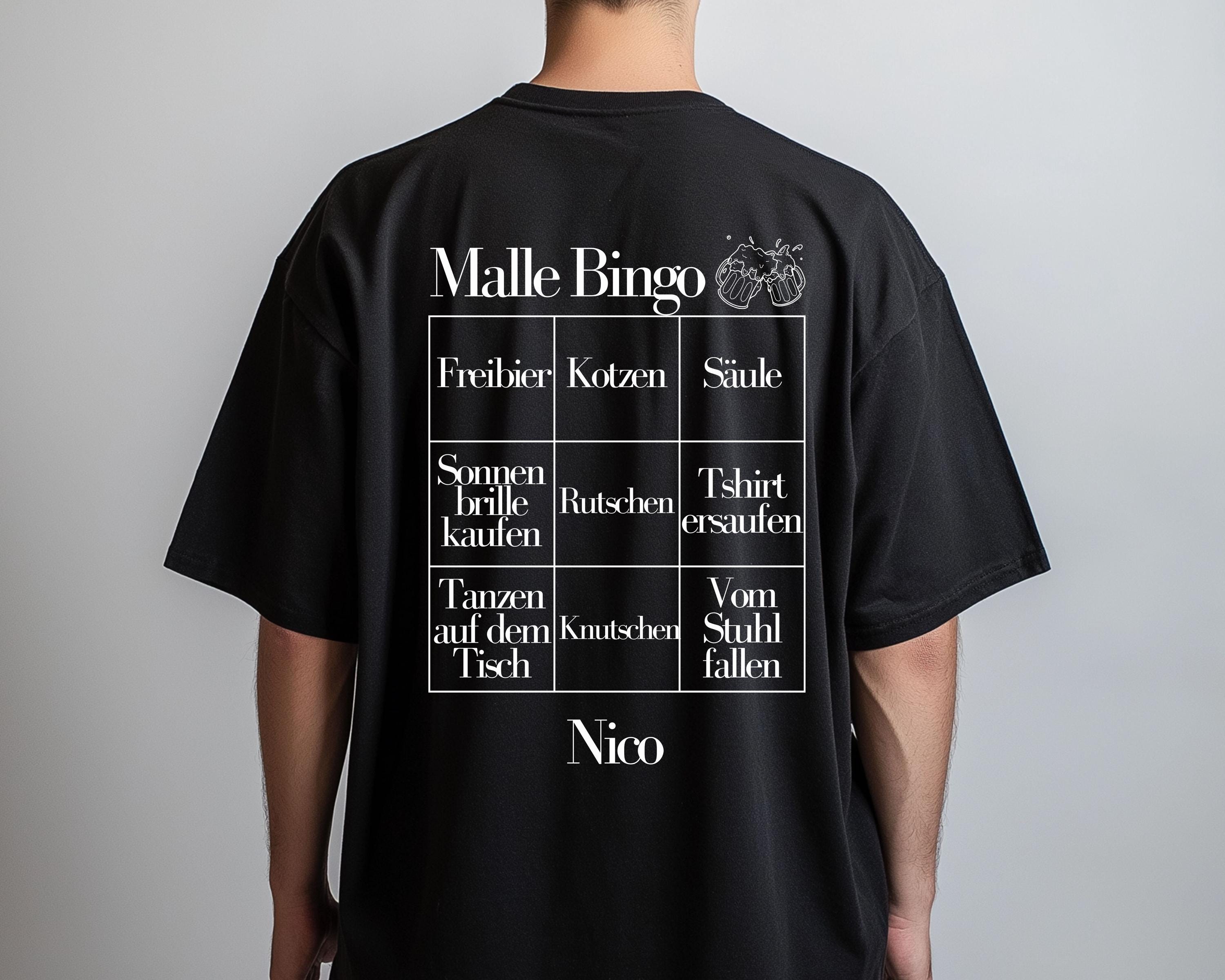 Malle Shirts Herren, Gruppenshirt, Backprint, Malle 2026, Malle Shirt, Männer, personalisiert, Mallorca, Bier Shirt, Sauf Shirt, Bingo, Bier
