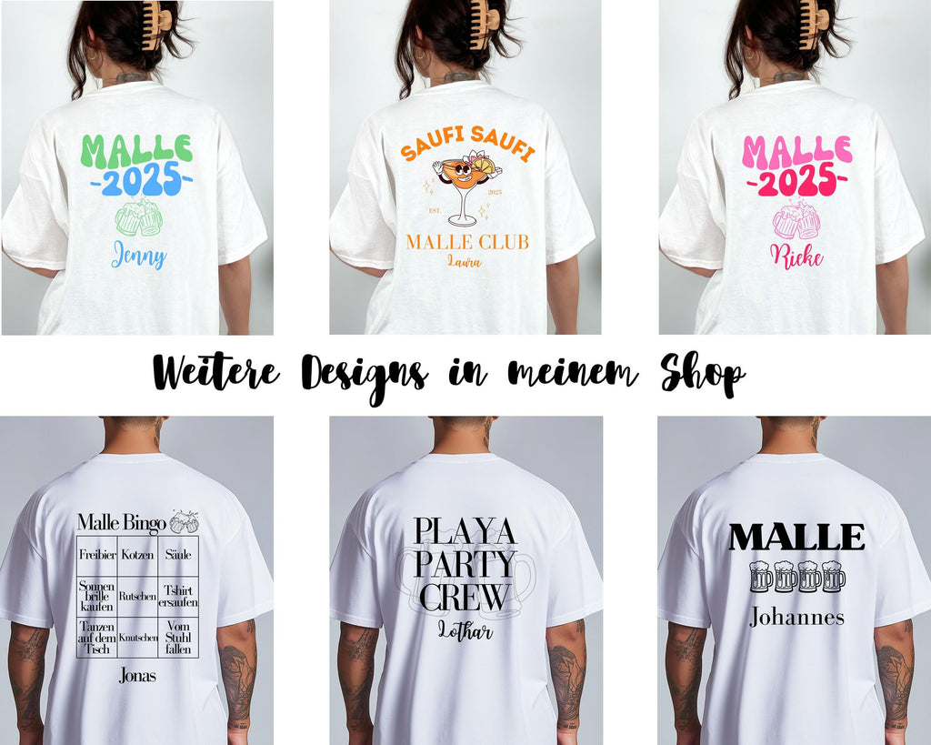 Malle Shirt, Backprint, Malle Club 2026, Malle Shirts, Malle TShirts, personalisiert, Mallorca Shirts, Bier Shirt, Sauf Shirt, Gruppenshirt