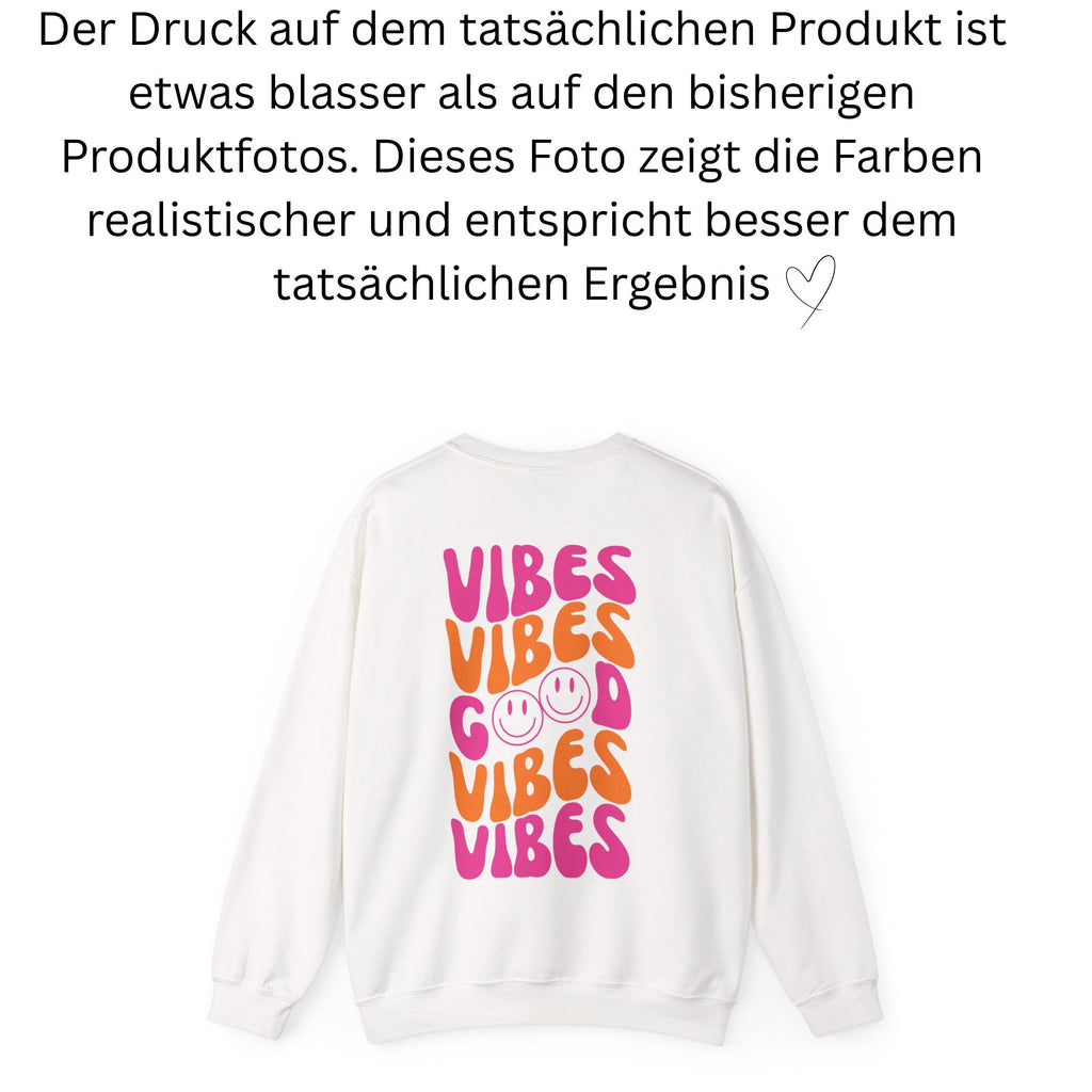 Pullover Backprint Good Vibes, Smiley orange pink bunt, Sweatshirt mit Backprint, Pulli mit Statement, Hoodie, Sweater, Geschenkidee, Mama