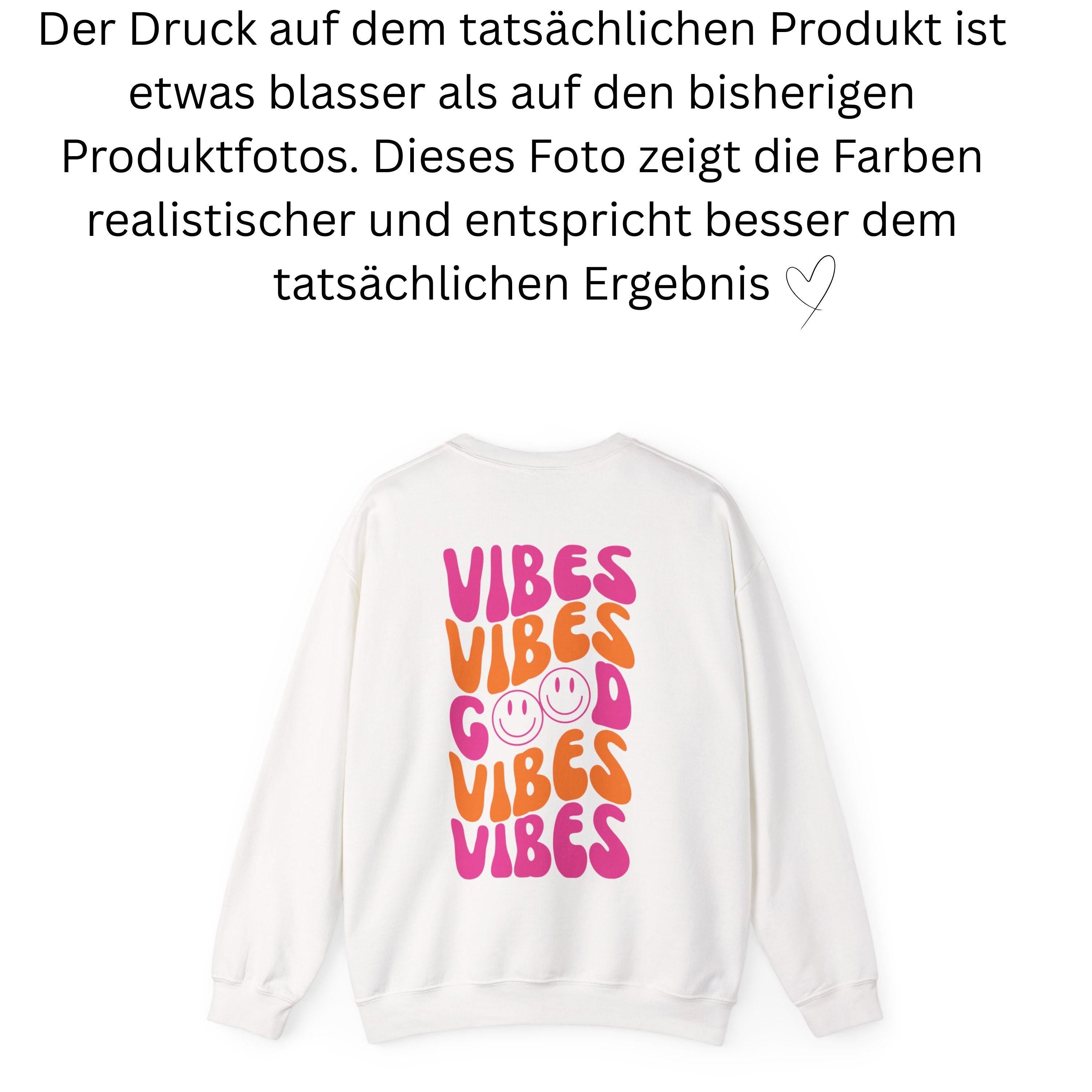 Pullover Backprint Good Vibes, Smiley orange pink bunt, Sweatshirt mit Backprint, Pulli mit Statement, Hoodie, Sweater, Geschenkidee, Mama