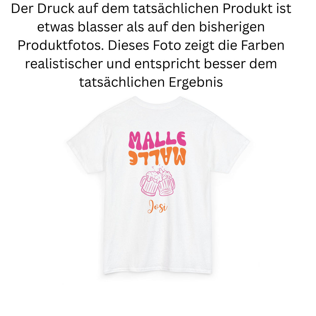 Malle Shirt, Backprint, Malle Shirts, Mallorca, personalisiert, Bier Shirt, Sauf T Shirt, Gruppenshirt, JGA, Party, Urlaub, Mädelstrip, Frau