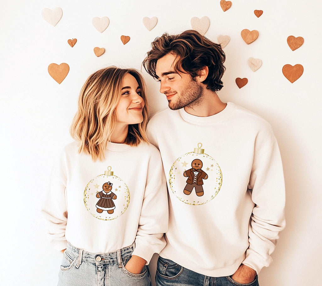 Pärchen Pullover Weihnachten, Lebkuchen Mann & Frau Sweatshirt, Partner Geschenk Weihnachten, Ugly Christmas Sweater Couple, Geschenk Freund