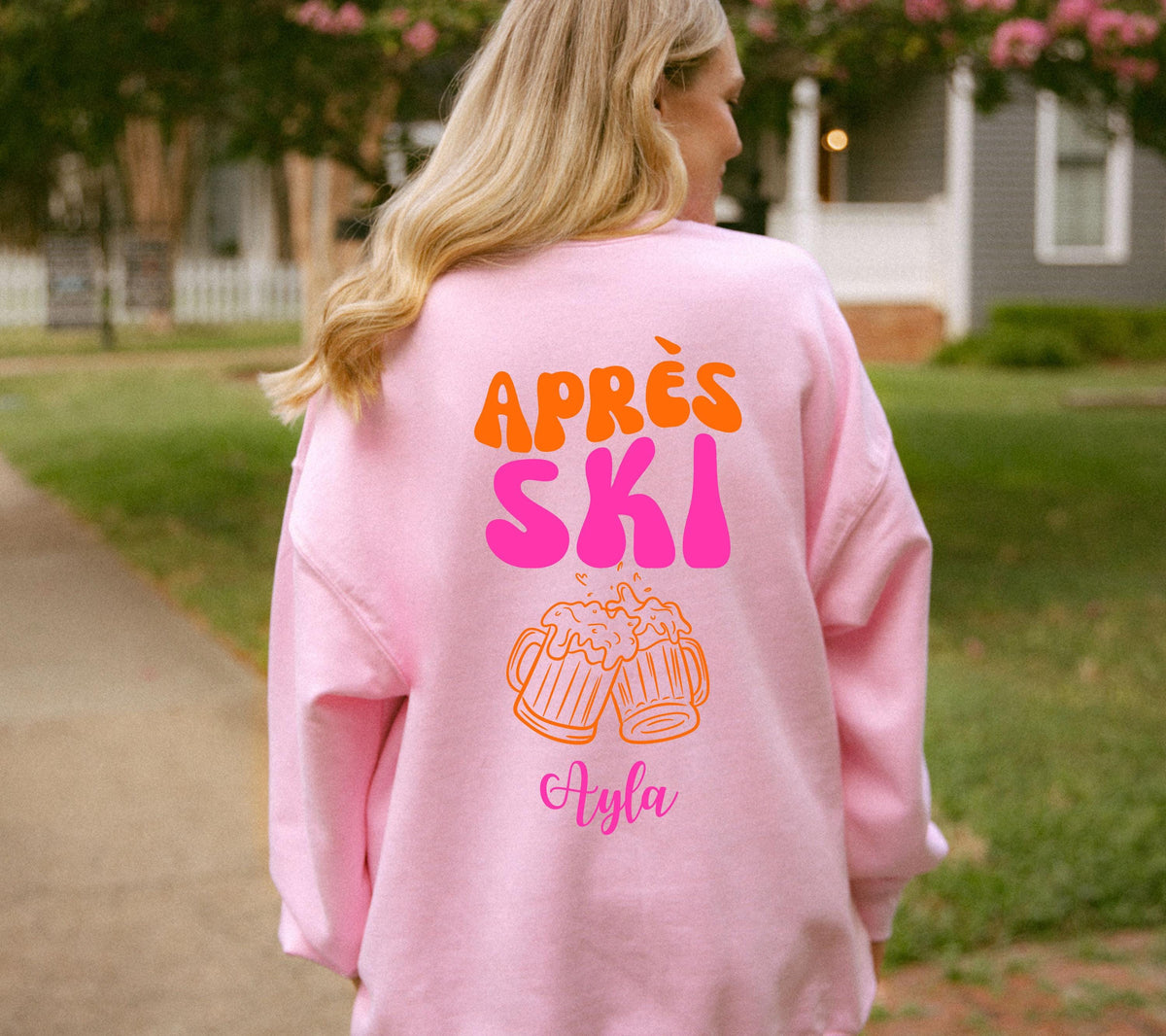 Apres Ski Pullover, pink orange, Apres Ski Club Sweatshirt, Geschenk für Skifahrer, Winterurlaub, Après Ski Outfit, Hoodie, Skiurlaub, Frau
