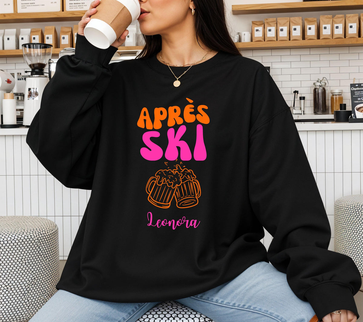 Personalisierter Apres Ski Pullover, Apres Ski Sweatshirt, Geschenk für Skifahrer, Winterurlaub, Après Ski Outfit, Hoodie, pink orange