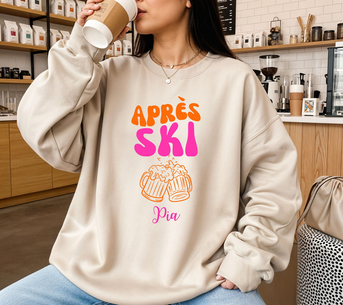 Personalisierter Apres Ski Pullover, Apres Ski Sweatshirt, Geschenk für Skifahrer, Winterurlaub, Après Ski Outfit, Hoodie, pink orange