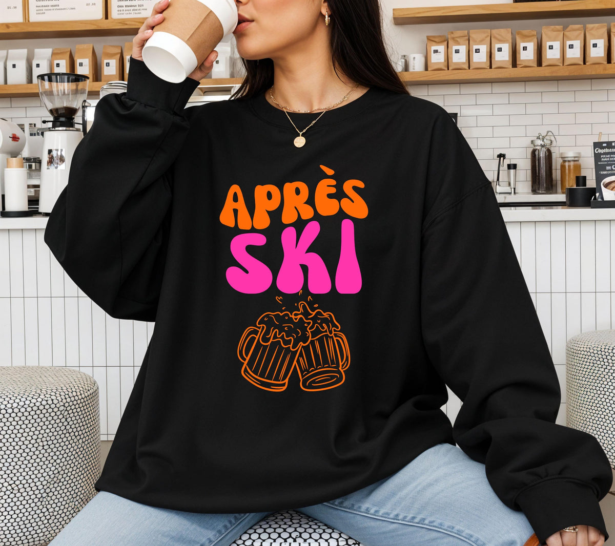 Après Ski Pullover Pink Orange, Après Ski Sweater, Skiurlaub Outfit, Après Ski Party, Skihütte Pullover, Ski Party Sweater pink orange, Bier