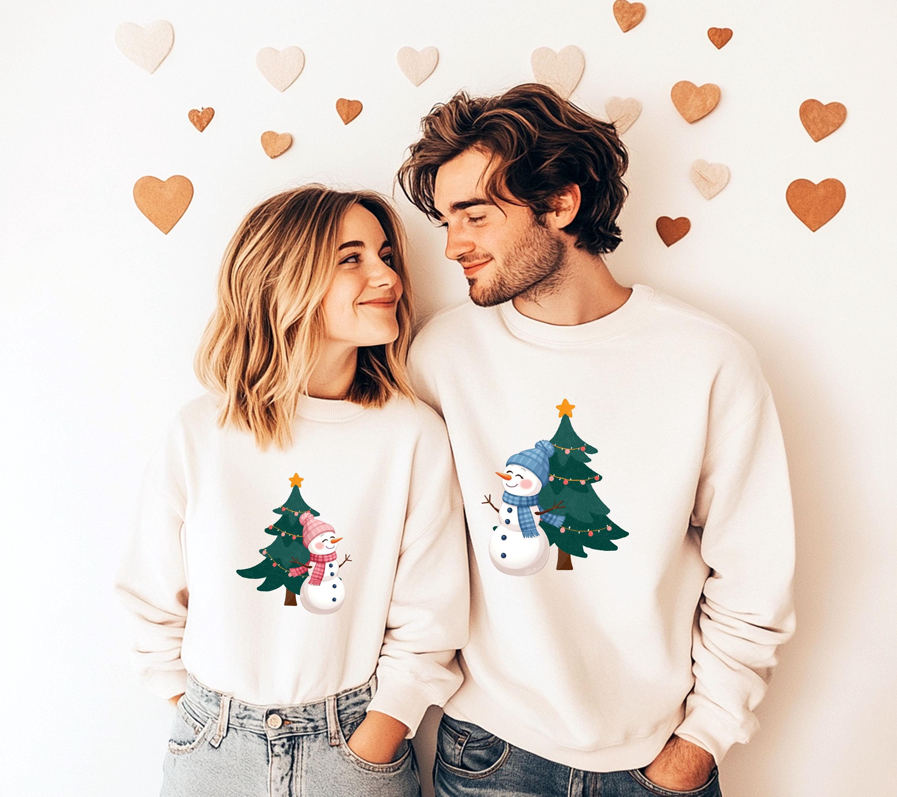 Pärchen Pullover Weihnachten, Schneemann & Frau Sweatshirt, Partner Geschenk Weihnachten, Ugly Christmas Sweater Couple, Geschenk Freund