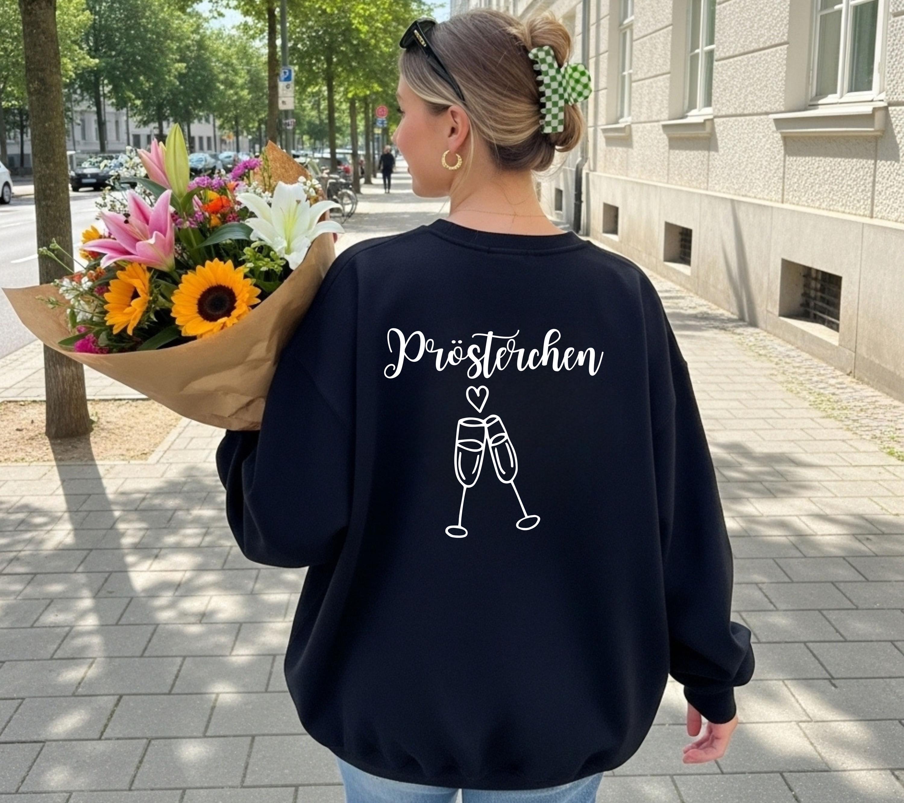 Prösterchen Pullover | Lustiger Party Sweater mit Sektgläsern | Geschenk für Silvester, Geburtstag, Mama, Freundin | Mädelsabend | Pulli