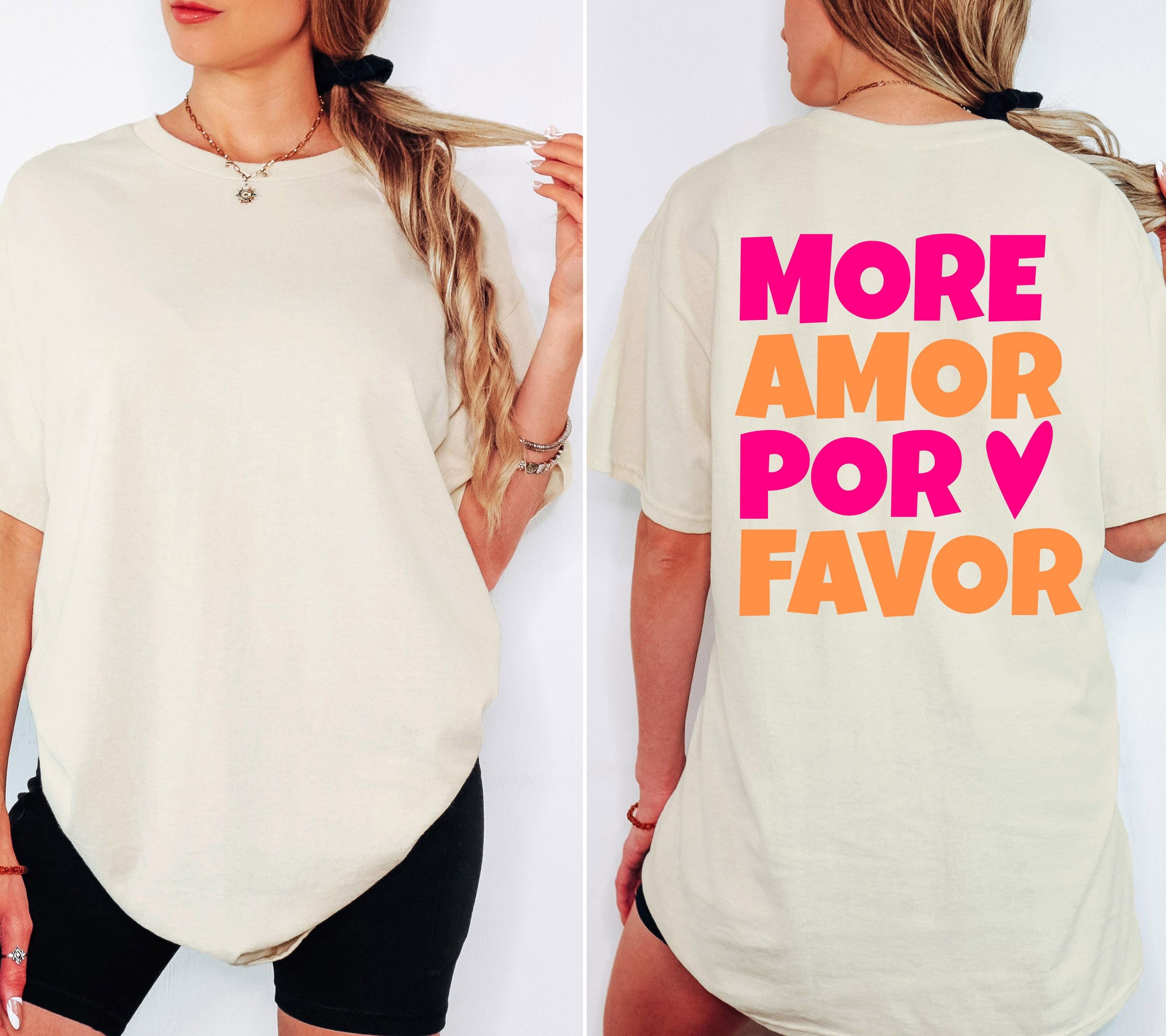 Shirt mit Backprint More Amor Por Favor orange pink Herz | Statement TShirt Damen Herren | Trend | Statement Spruch | Mama | JGA | Gruppe
