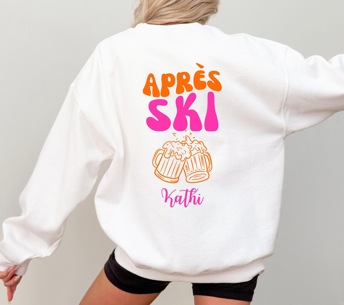 Apres Ski Pullover, pink orange, Apres Ski Club Sweatshirt, Geschenk für Skifahrer, Winterurlaub, Après Ski Outfit, Hoodie, Skiurlaub, Frau