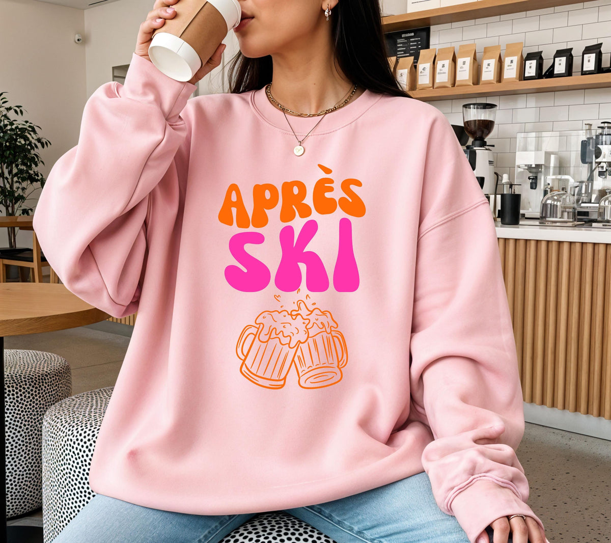 Après Ski Pullover Pink Orange, Après Ski Sweater, Skiurlaub Outfit, Après Ski Party, Skihütte Pullover, Ski Party Sweater pink orange, Bier