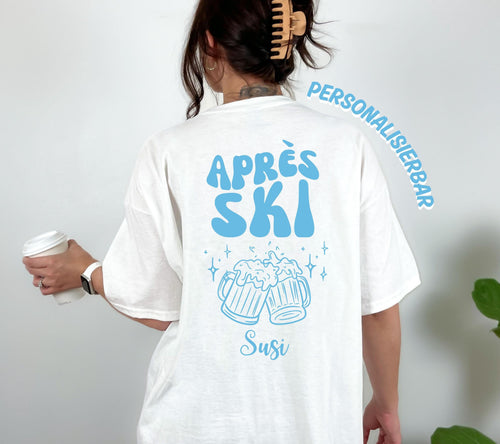 Apres Ski Shirt personalisiert, hellblau, lustiges Ski TShirt, Après Ski Outfit, Snowboard, Party, Bier Shirt, Gruppenshirt, Skifahrer, Name