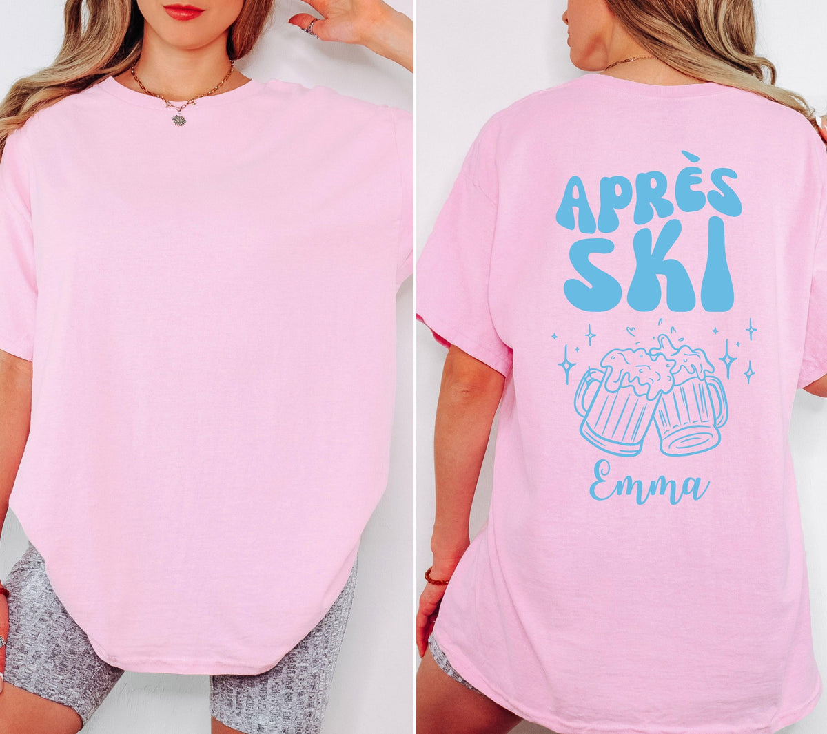 Apres Ski Shirt personalisiert, hellblau, lustiges Ski TShirt, Après Ski Outfit, Snowboard, Party, Bier Shirt, Gruppenshirt, Skifahrer, Name