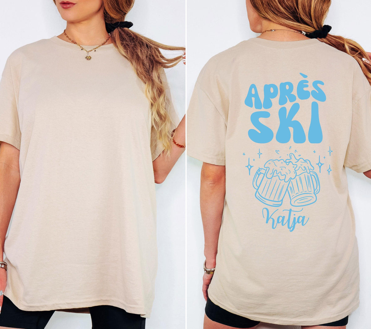 Apres Ski Shirt personalisiert, hellblau, lustiges Ski TShirt, Après Ski Outfit, Snowboard, Party, Bier Shirt, Gruppenshirt, Skifahrer, Name