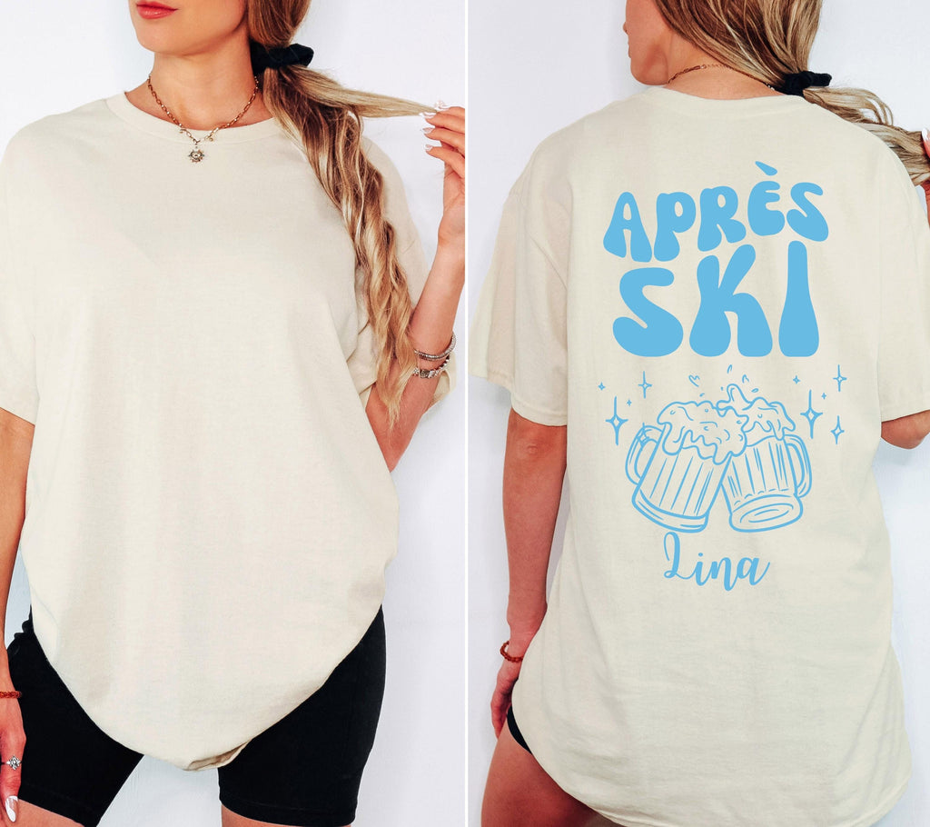 Apres Ski Shirt personalisiert, hellblau, lustiges Ski TShirt, Après Ski Outfit, Snowboard, Party, Bier Shirt, Gruppenshirt, Skifahrer, Name