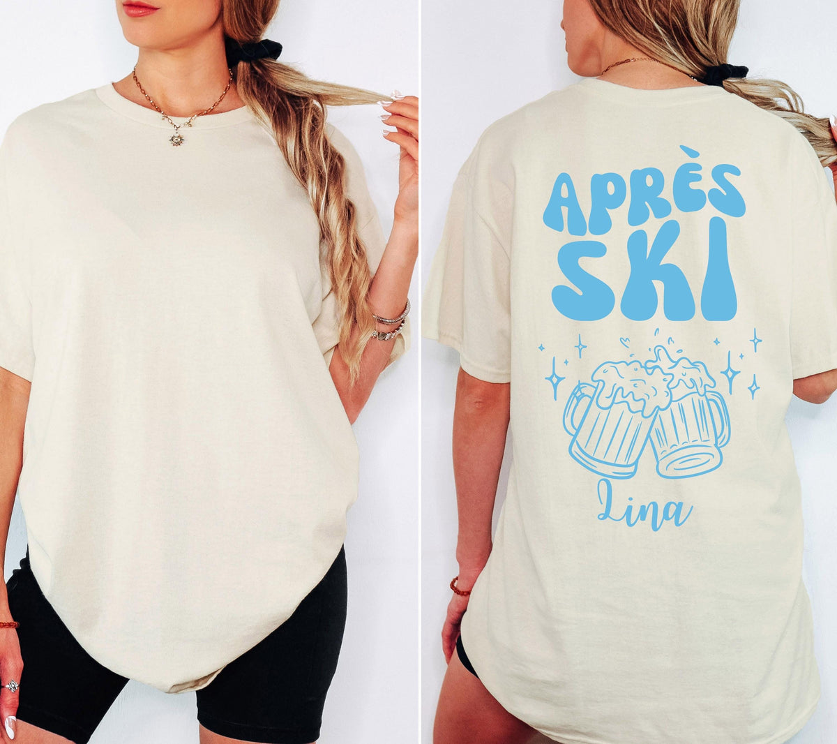 Apres Ski Shirt personalisiert, hellblau, lustiges Ski TShirt, Après Ski Outfit, Snowboard, Party, Bier Shirt, Gruppenshirt, Skifahrer, Name