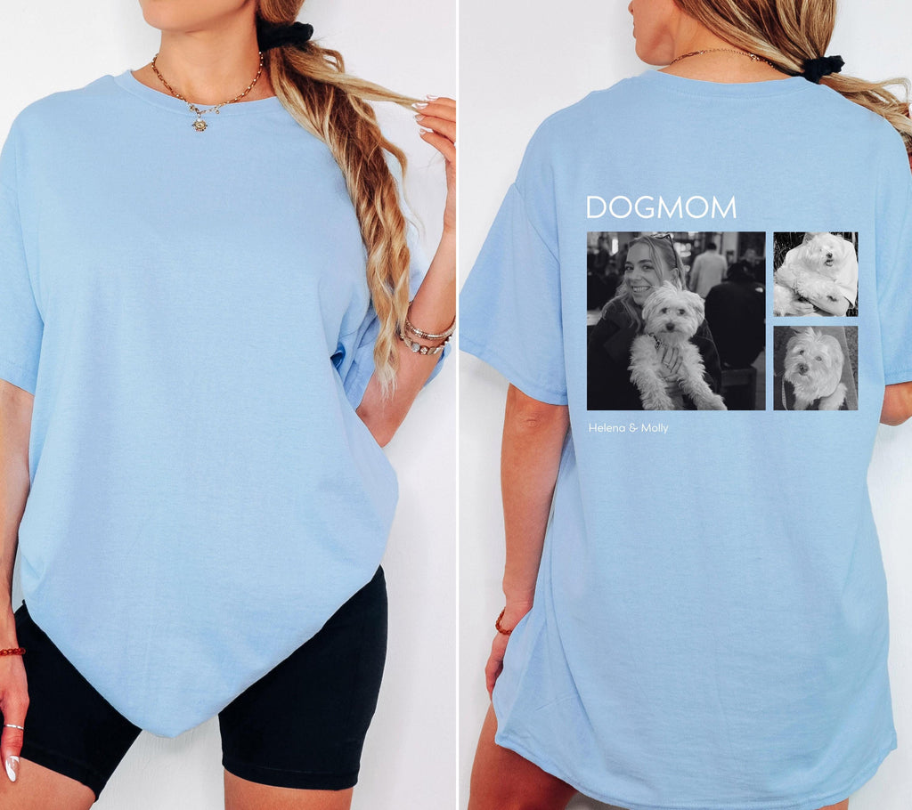 Personalisiertes Dog Mom Shirt mit Namen & Fotos - Shirt Hundemama Backprint - Dog Mom - Geschenk Freundin - Hundeliebhaber - Hundebesitzer