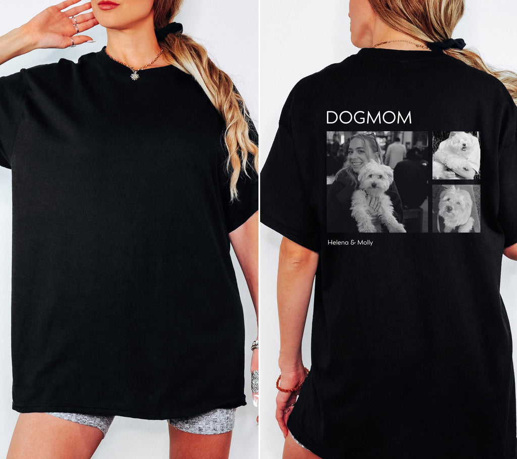 Personalisiertes Dog Mom Shirt mit Namen & Fotos - Shirt Hundemama Backprint - Dog Mom - Geschenk Freundin - Hundeliebhaber - Hundebesitzer