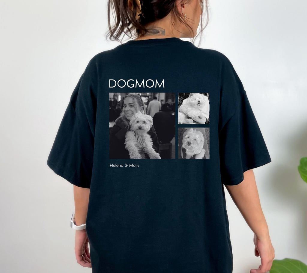 Personalisiertes Dog Mom Shirt mit Namen & Fotos - Shirt Hundemama Backprint - Dog Mom - Geschenk Freundin - Hundeliebhaber - Hundebesitzer