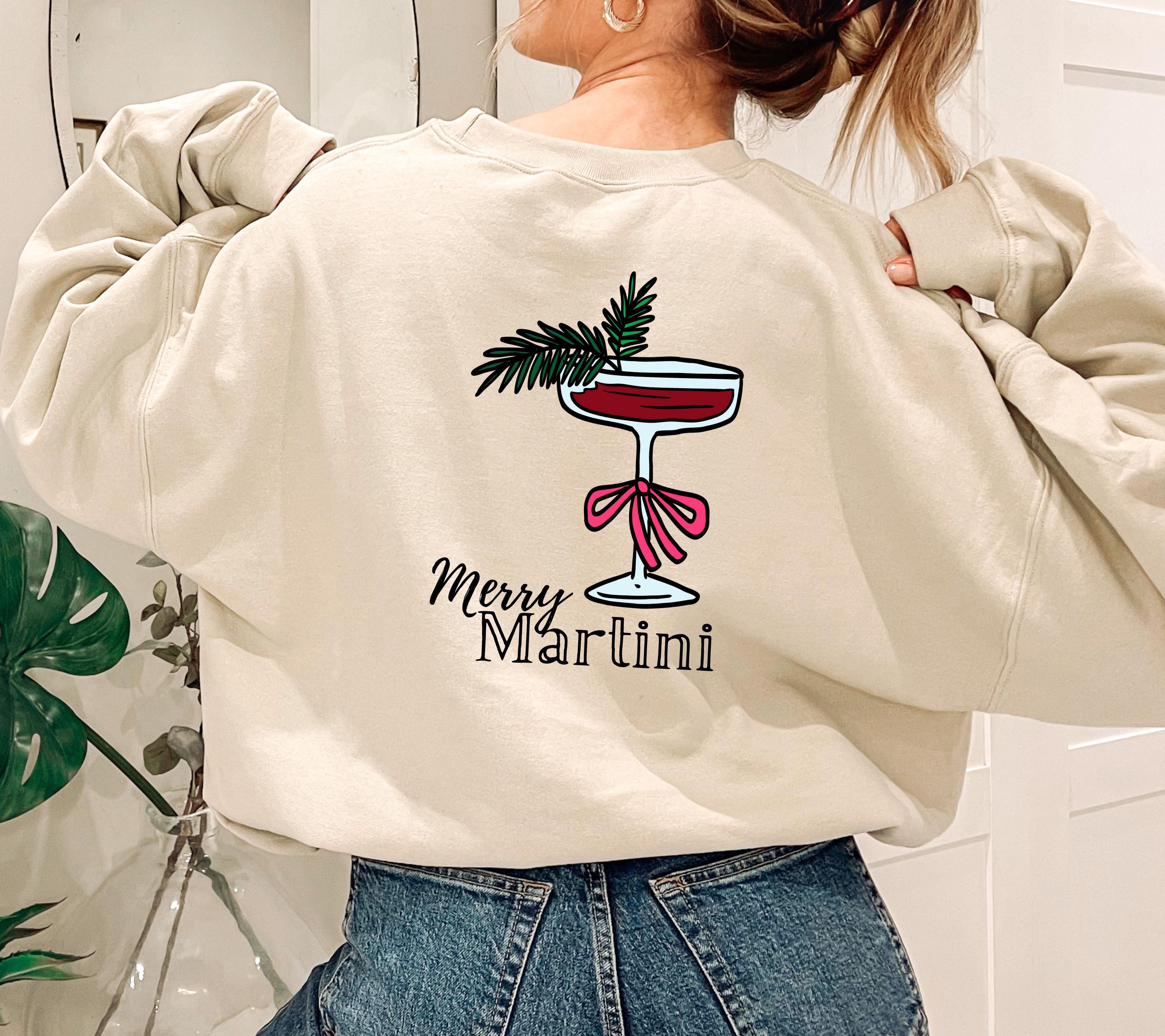 Weihnachtspullover Merry Martini | Backprint Xmas Sweater | Pullover Weihnachten | Geschenk Weihnachten Damen | Geschenkidee Mama Freundin