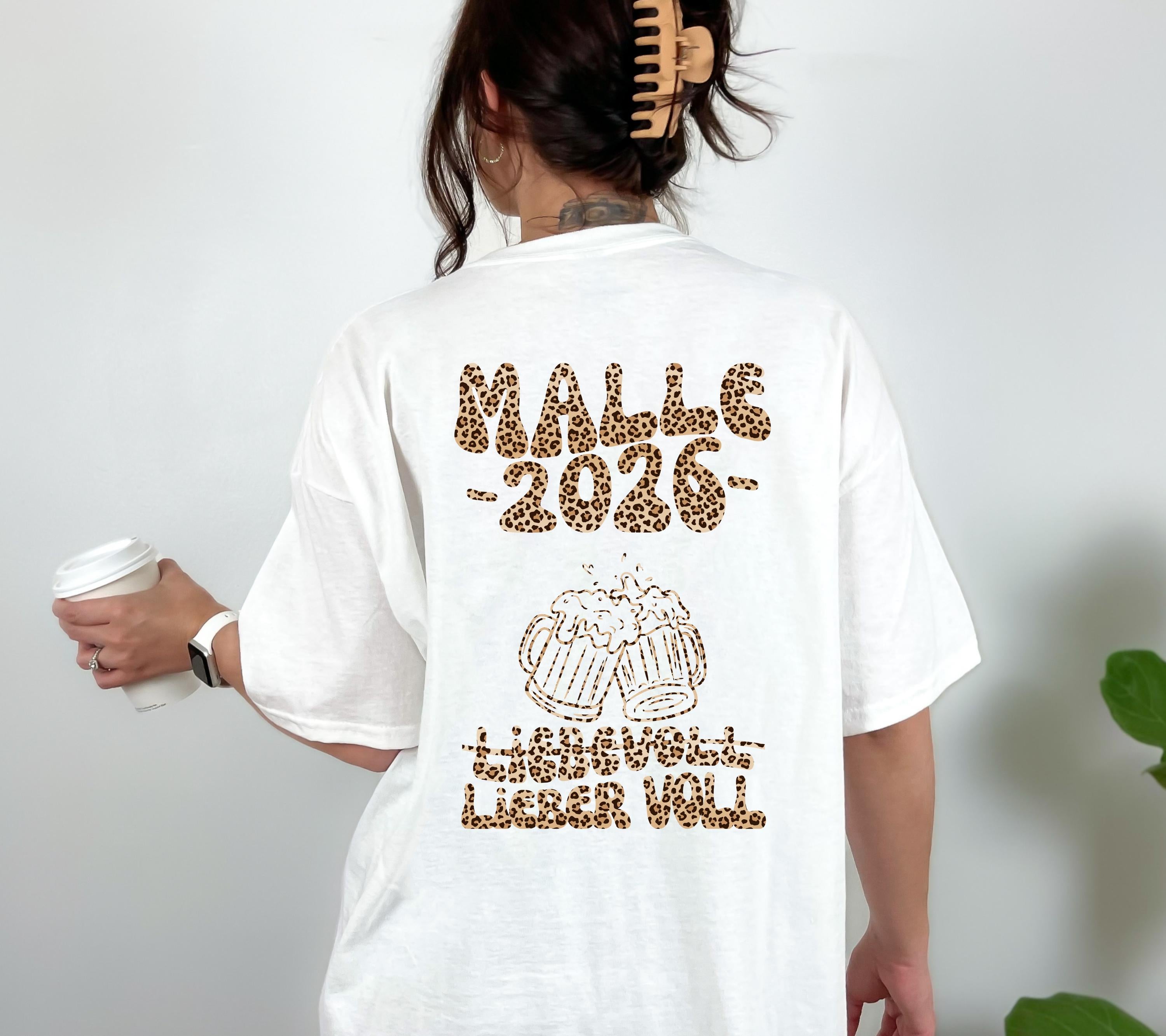 Malle Shirt, liebevoll lieber voll, Backprint, Malle 2026, Leo Muster, Leopard, Mallorca T Shirt, personalisiert, Bier Shirt, Gruppenshirt