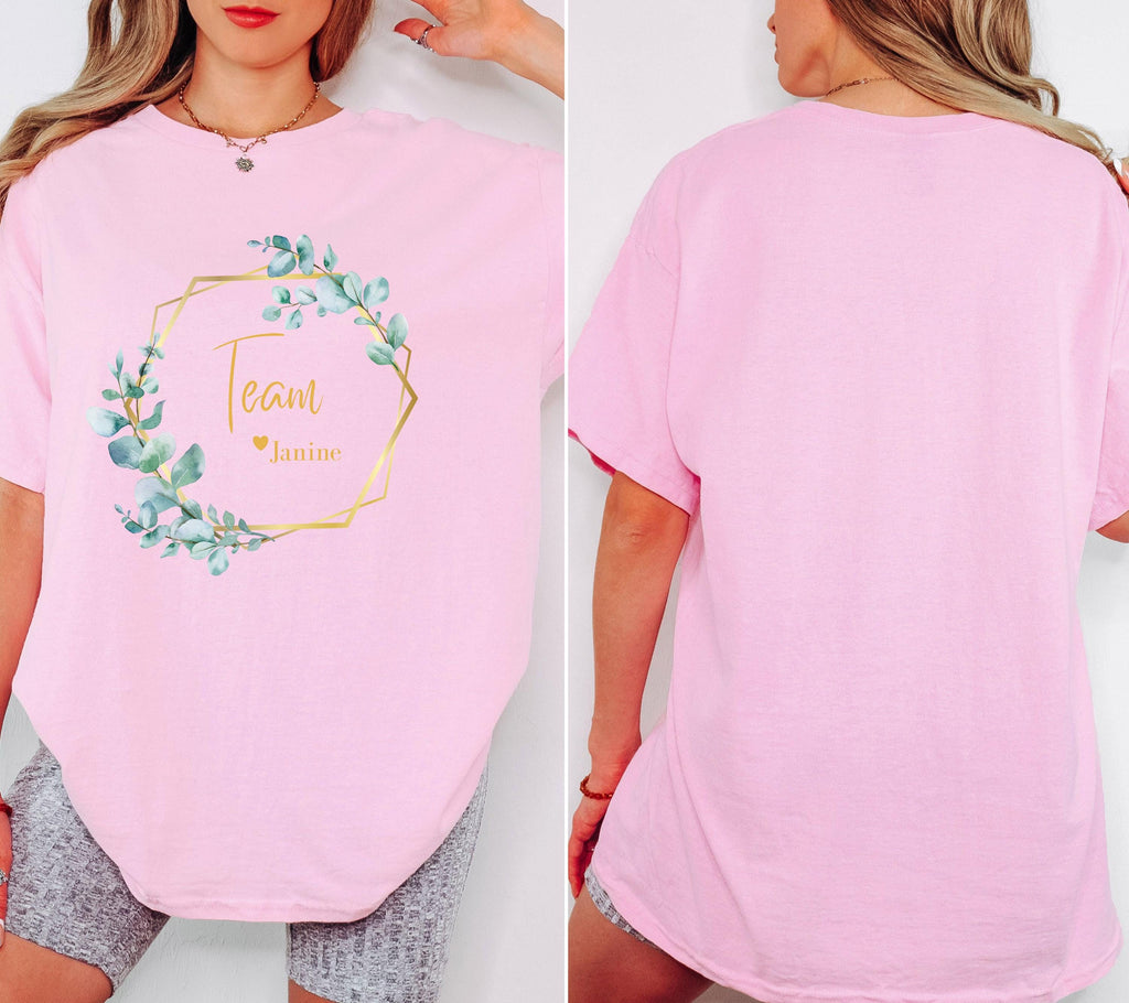 JGA Shirt, Junggesellenabschied Frau, JGA Eukalyptus gold, Team Shirts, Braut Shirt vorne, Bride, JGA Frauen, Hochzeit, Accessoires, Boho