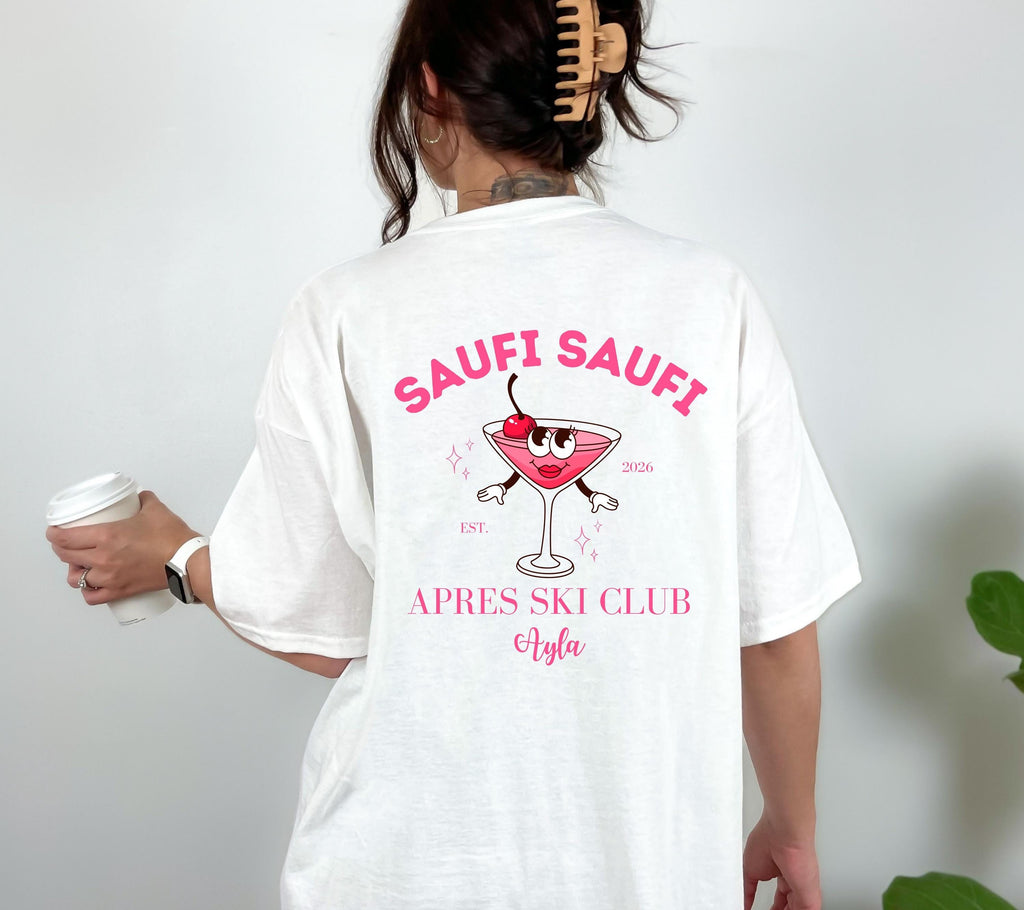 Apres Ski Shirt Unisex personalisiert – Lustiges Ski TShirt Winterurlaub Skihütte – Après Ski Print Outfit Snowboard Party Bier Gruppenshirt