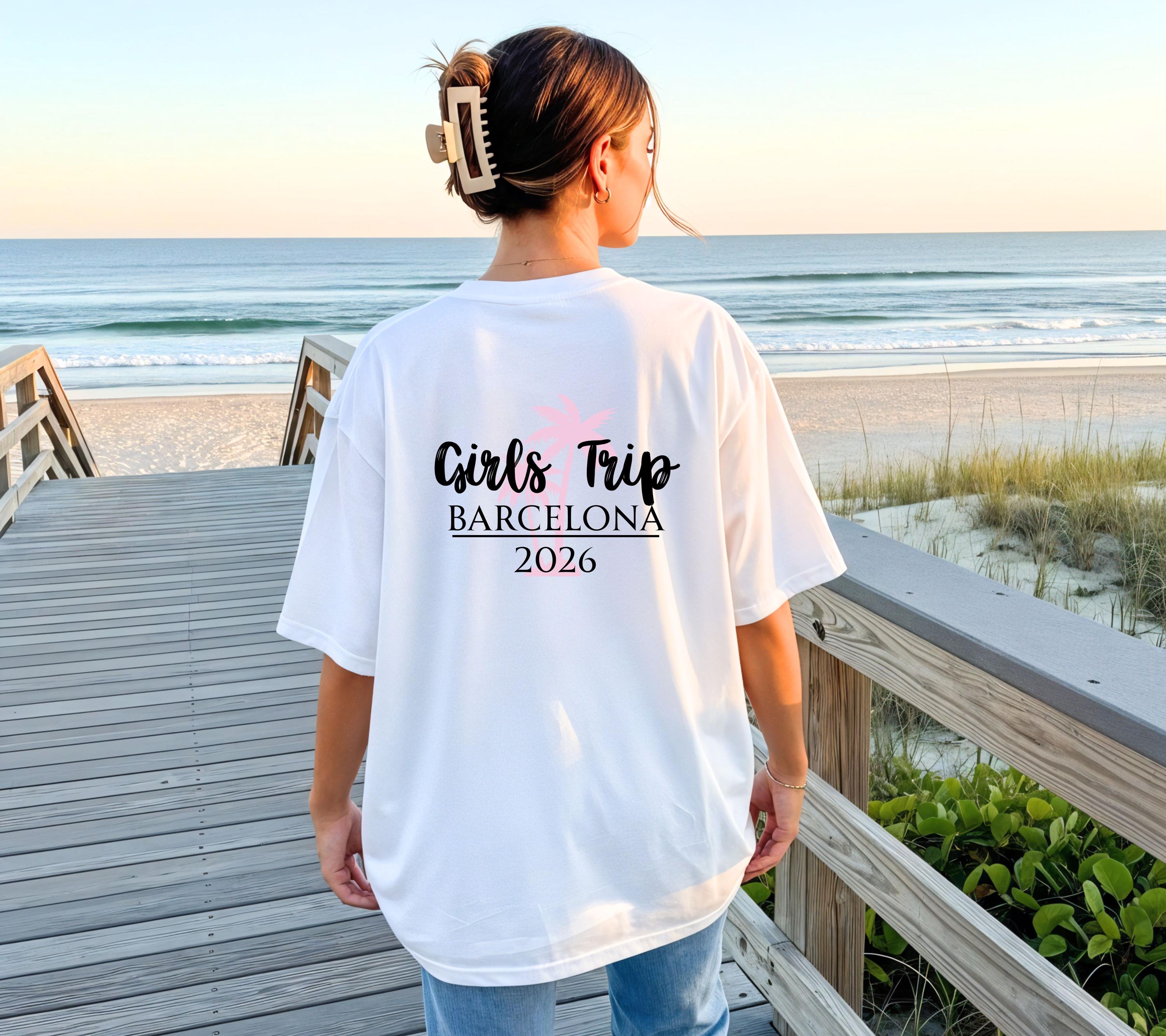 Malle Shirt, JGA Backprint, Ibiza, Barcelona Shirts, Girls Trip, personalisiert, Mallorca, Sauf T Shirt, Gruppenshirt Frauen, Palmen, Mädels