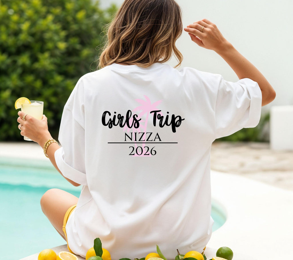 Malle Shirt, JGA Backprint, Ibiza, Barcelona Shirts, Girls Trip, personalisiert, Mallorca, Sauf T Shirt, Gruppenshirt Frauen, Palmen, Mädels