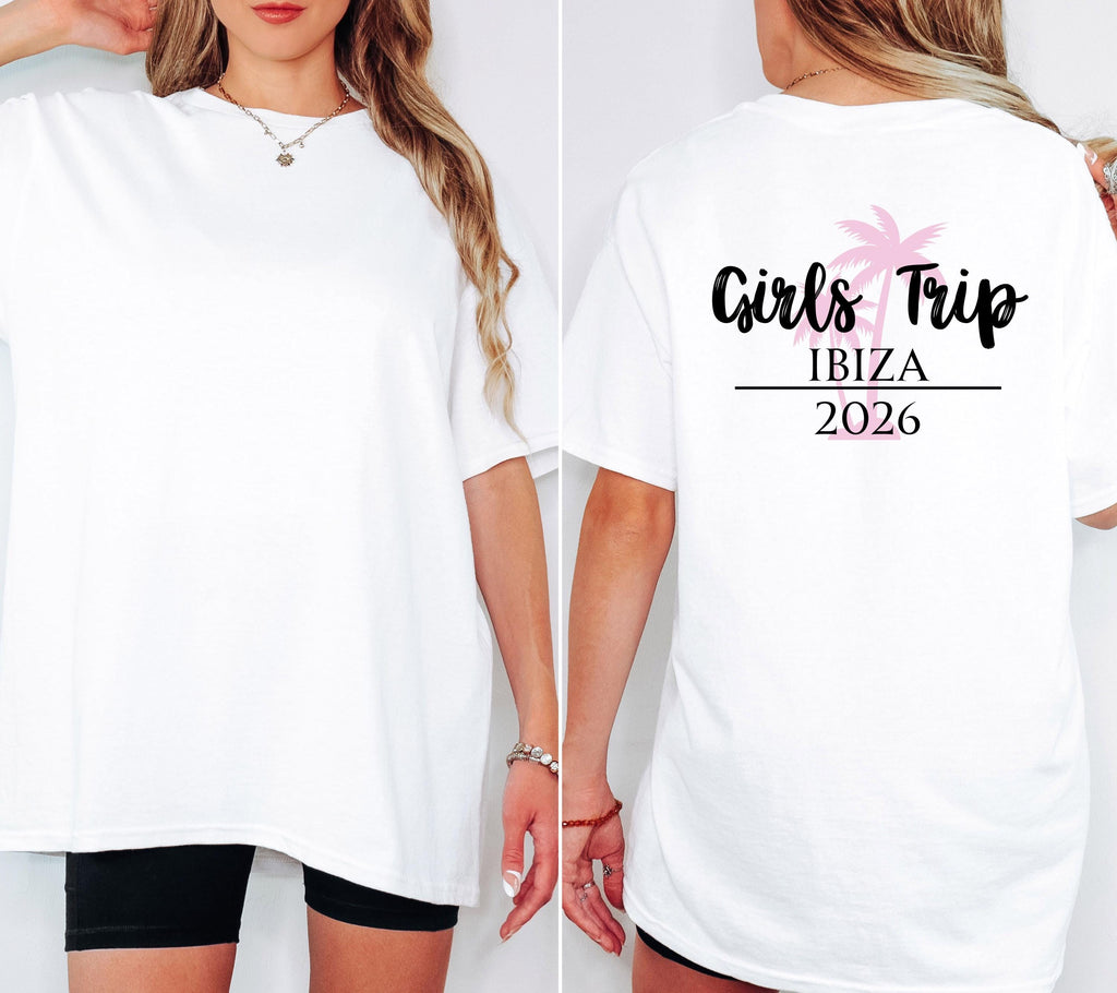 Malle Shirt, JGA Backprint, Ibiza, Barcelona Shirts, Girls Trip, personalisiert, Mallorca, Sauf T Shirt, Gruppenshirt Frauen, Palmen, Mädels