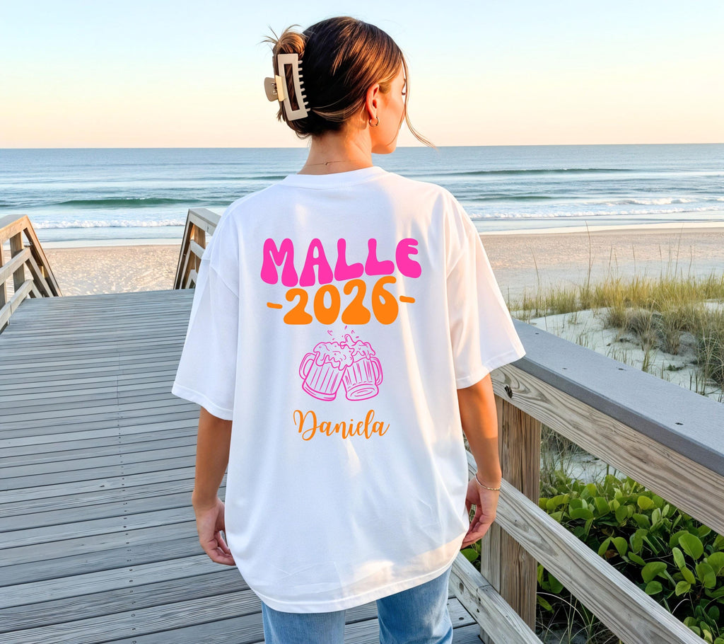 Malle T Shirt, Backprint, Malle 2026, Malle Shirts, Malle TShirts, personalisiert, Mallorca Shirts, Bier Shirt, Sauf T Shirt, Gruppenshirt