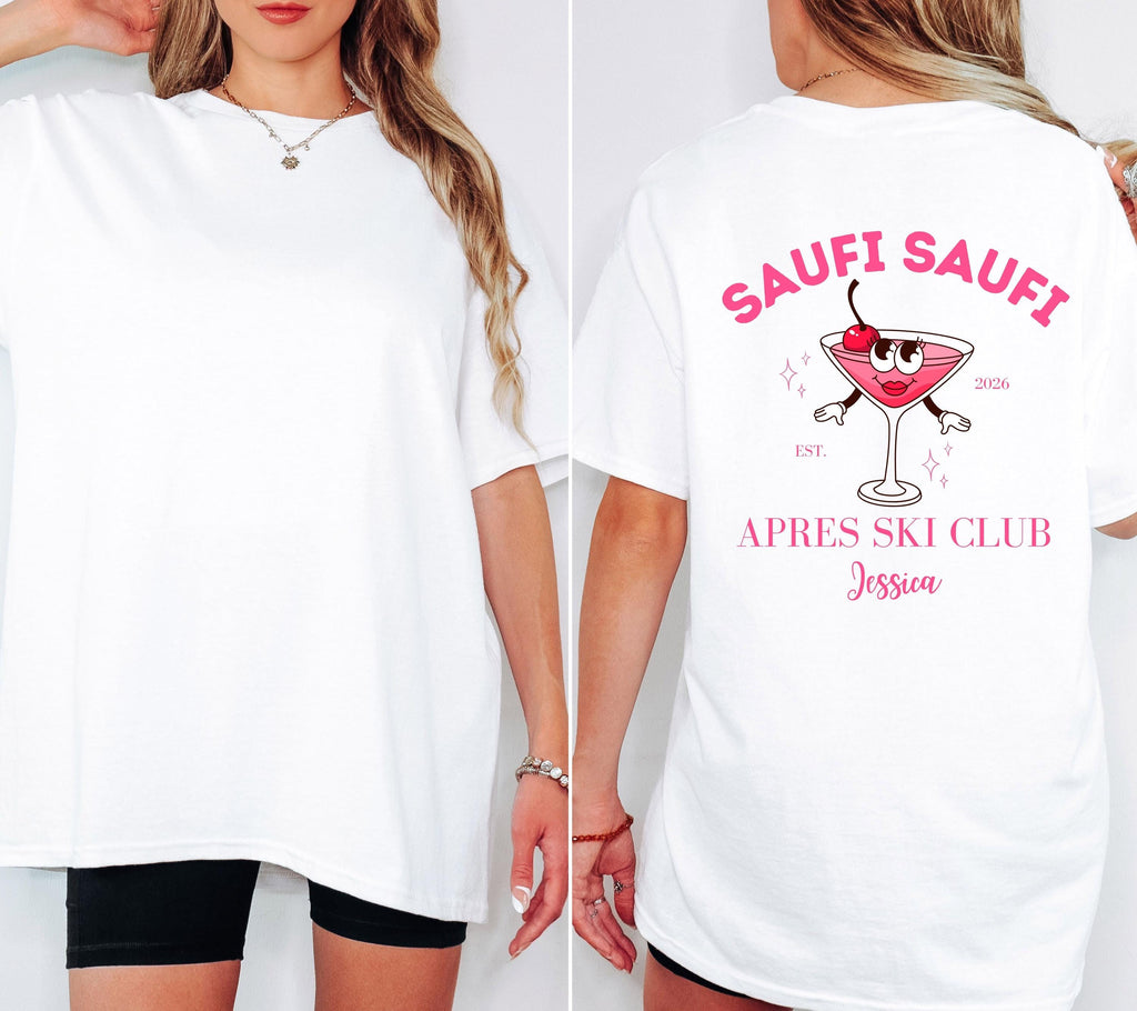 Apres Ski Shirt Unisex personalisiert – Lustiges Ski TShirt Winterurlaub Skihütte – Après Ski Print Outfit Snowboard Party Bier Gruppenshirt
