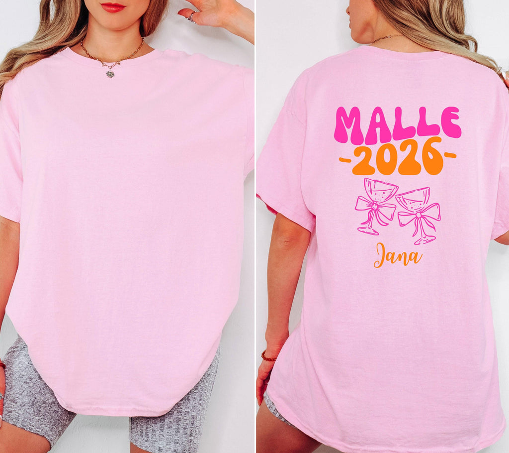 Malle T Shirt, Backprint, Malle 2026, Spritz, Mädels, Malle Shirts, personalisiert, Mallorca Shirts, Sekt Shirt, Sauf T Shirt, Gruppenshirt