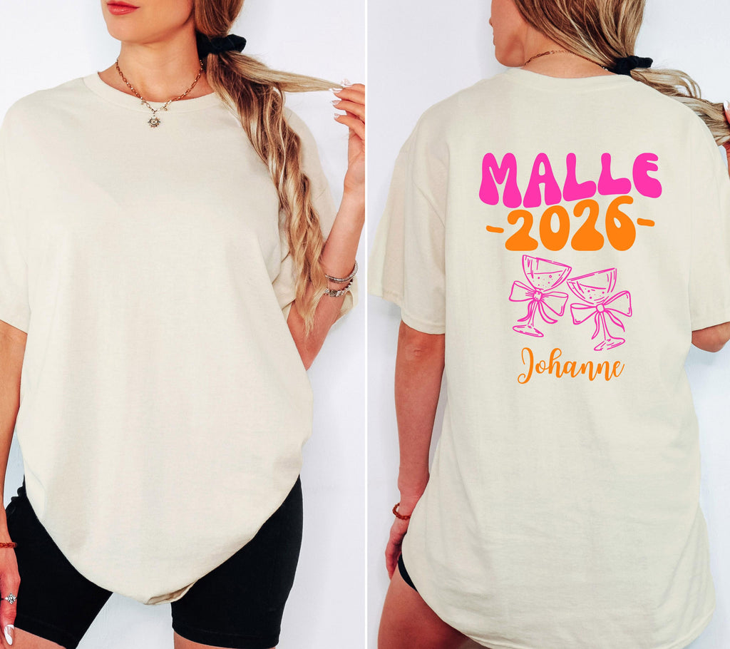 Malle T Shirt, Backprint, Malle 2026, Spritz, Mädels, Malle Shirts, personalisiert, Mallorca Shirts, Sekt Shirt, Sauf T Shirt, Gruppenshirt