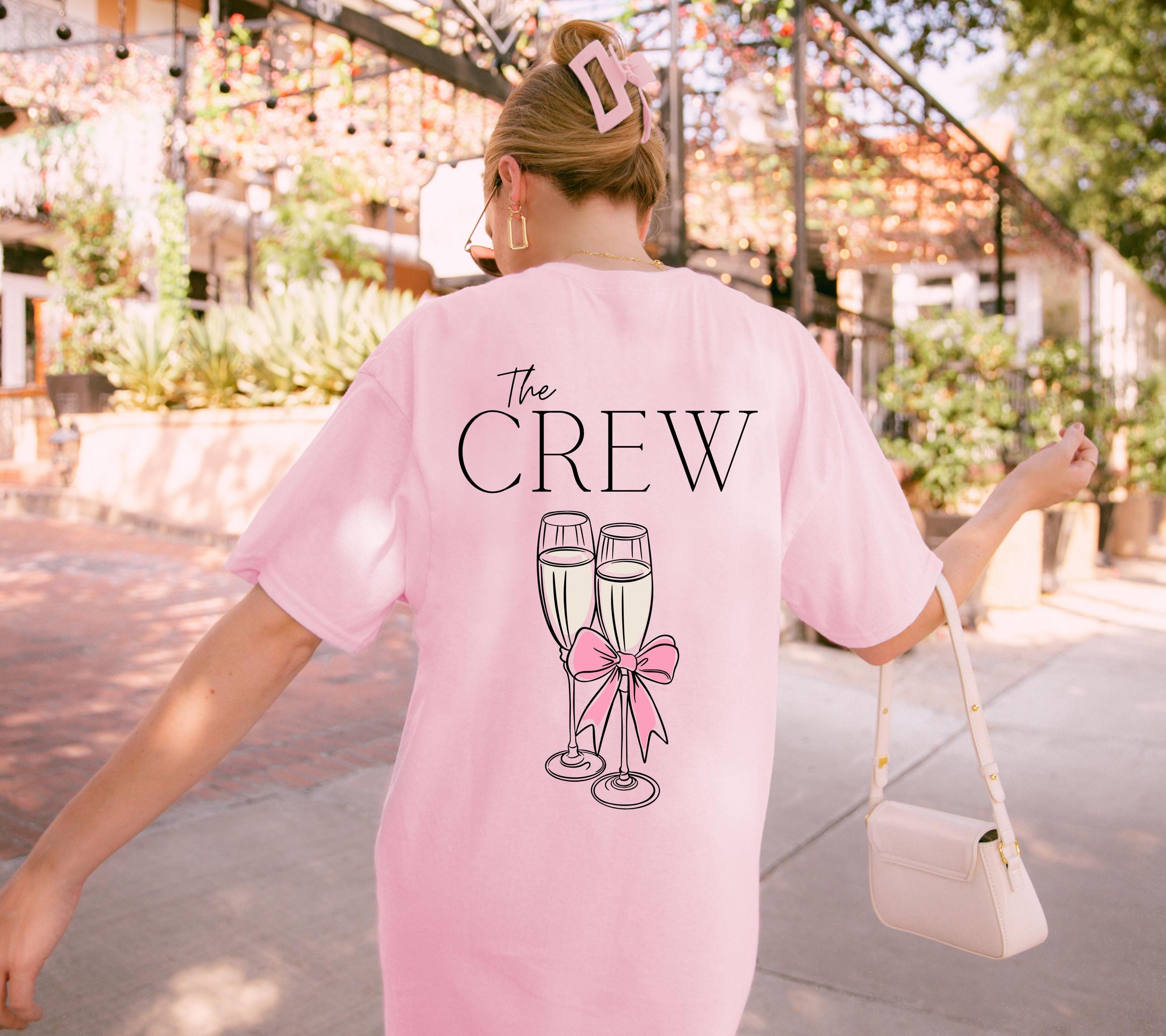 JGA Shirt, Sekt, Junggesellenabschied Shirts, Backprint, Team Bride, Braut Shirt , JGA Frauen, Gruppenshirt, Hochzeit, rosa Schleife Damen