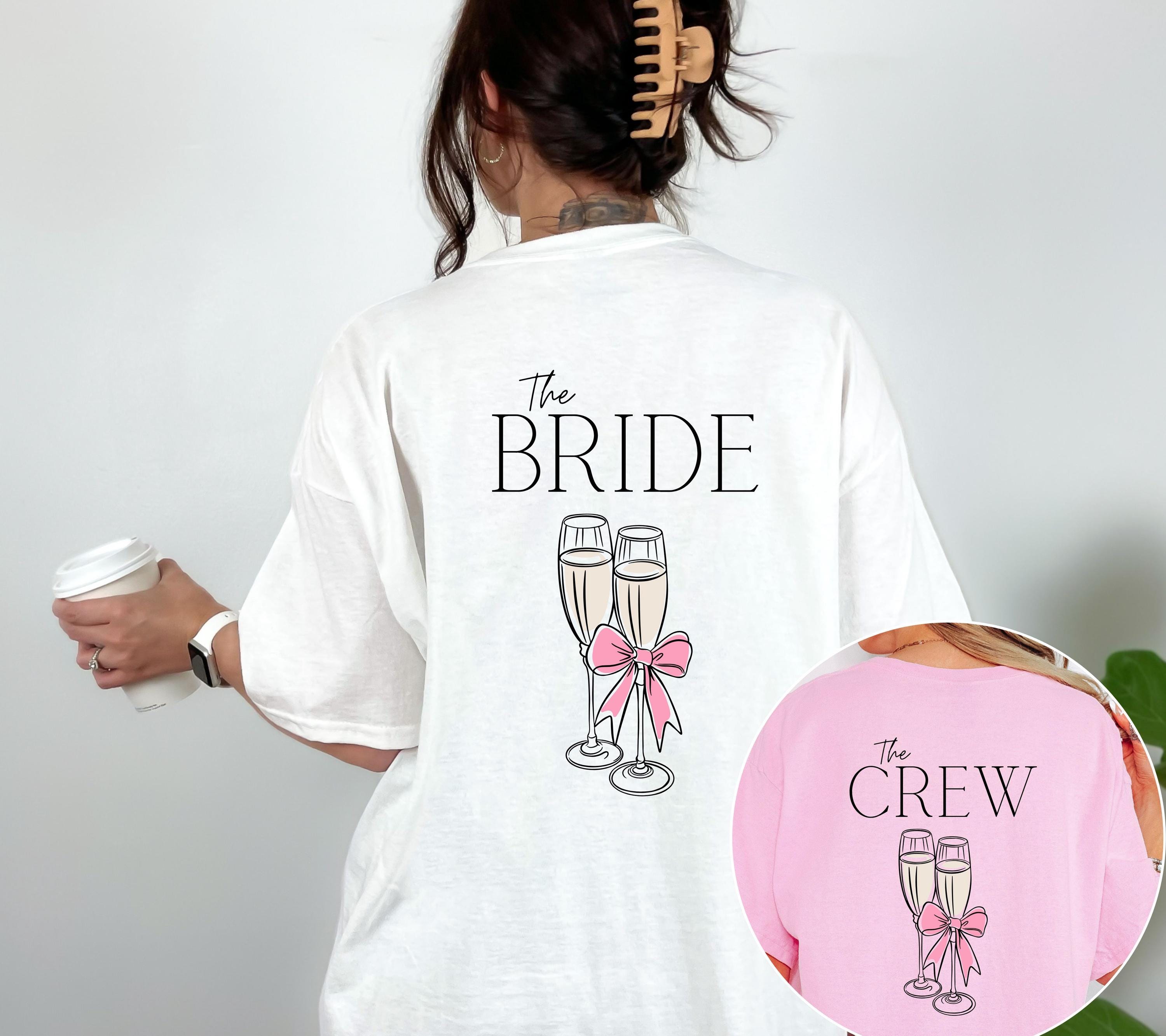 JGA Shirt, Sekt, Junggesellenabschied Shirts, Backprint, Team Bride, Braut Shirt , JGA Frauen, Gruppenshirt, Hochzeit, rosa Schleife Damen