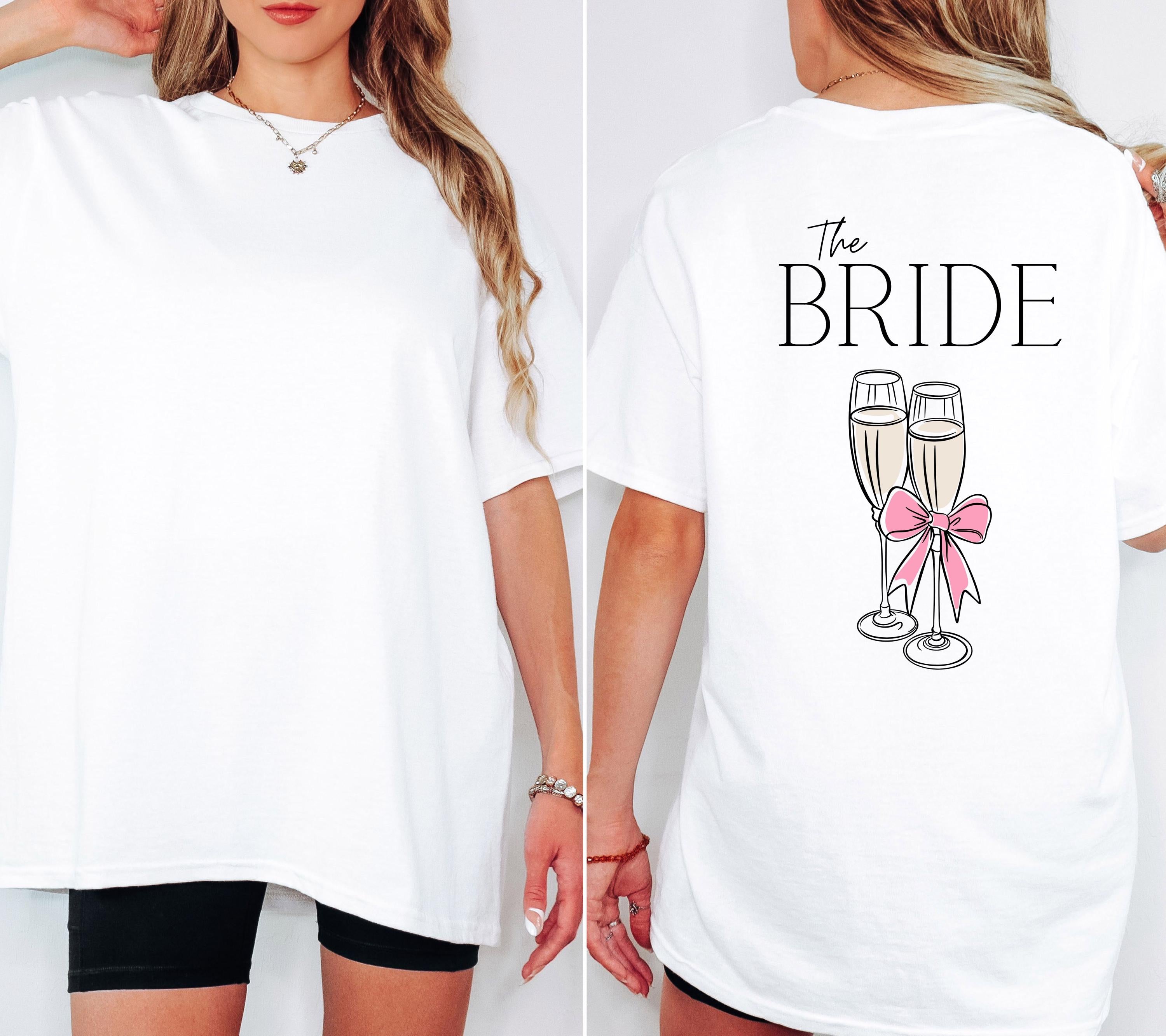 JGA Shirt, Sekt, Junggesellenabschied Shirts, Backprint, Team Bride, Braut Shirt , JGA Frauen, Gruppenshirt, Hochzeit, rosa Schleife Damen