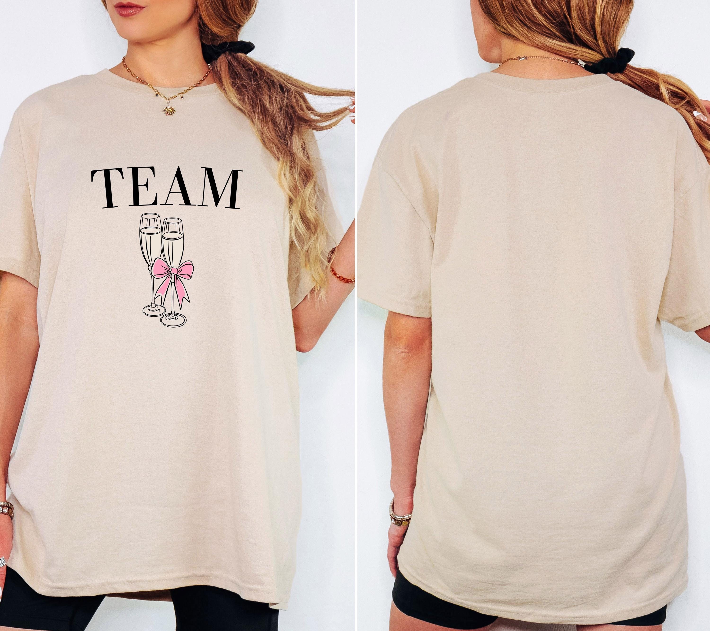 JGA Shirt vorne, Braut Shirt vorne, Junggesellenabschied Frauen, Sekt, Prosecco, Schleife, Team Shirts, Bride, JGA Frau, Hochzeit, Crew