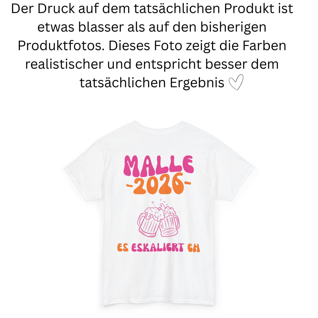 Malle Shirt, es eskaliert eh, Backprint, Malle 2026, Malle T-Shirt, personalisiert, Mallorca Shirts, Bier Shirt, Sauf T Shirt, Gruppenshirt
