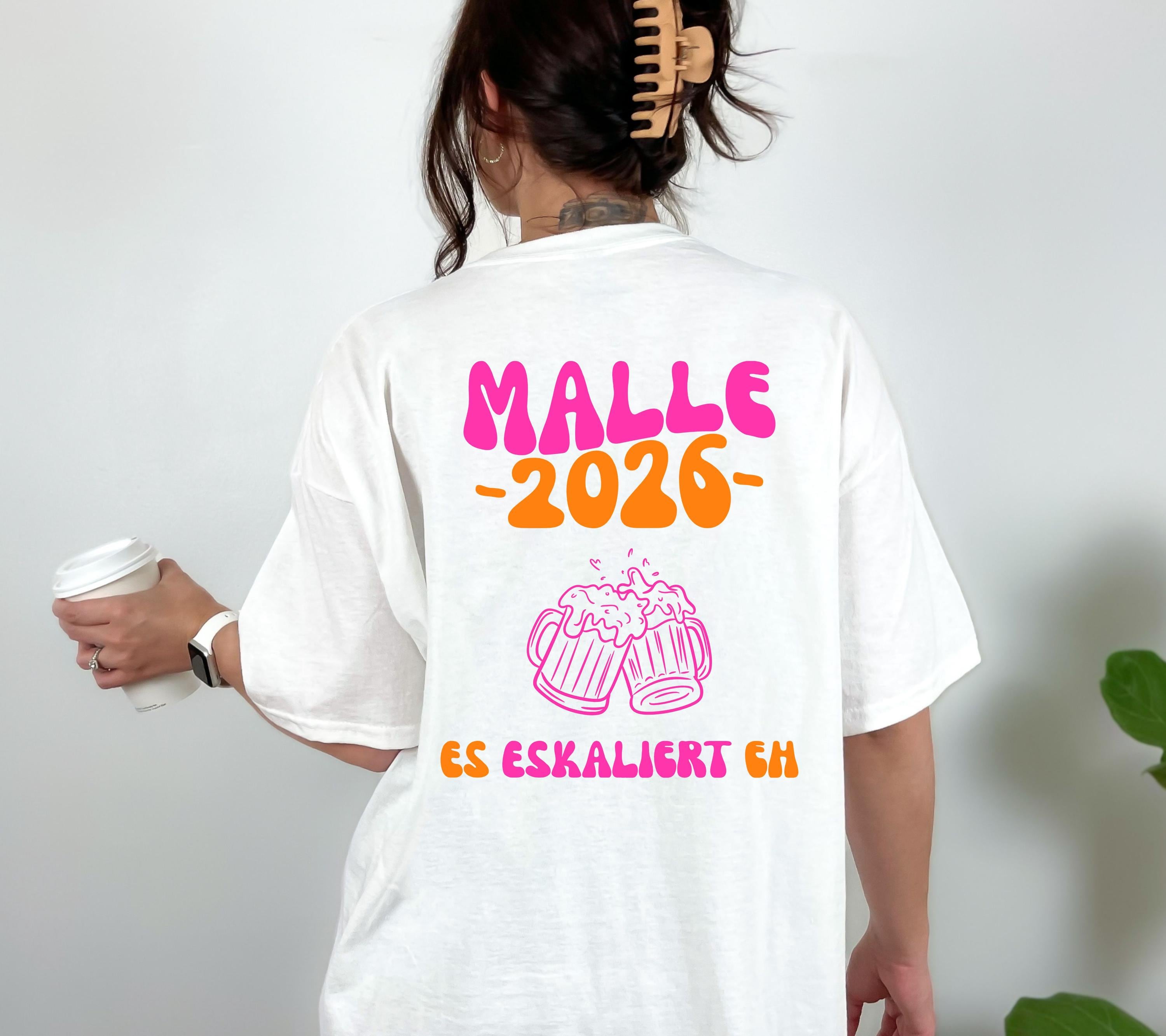 Malle Shirt, es eskaliert eh, Backprint, Malle 2026, Malle T Shirt, personalisiert, Mallorca Shirts, Bier Shirt, Sauf T Shirt, Gruppenshirt